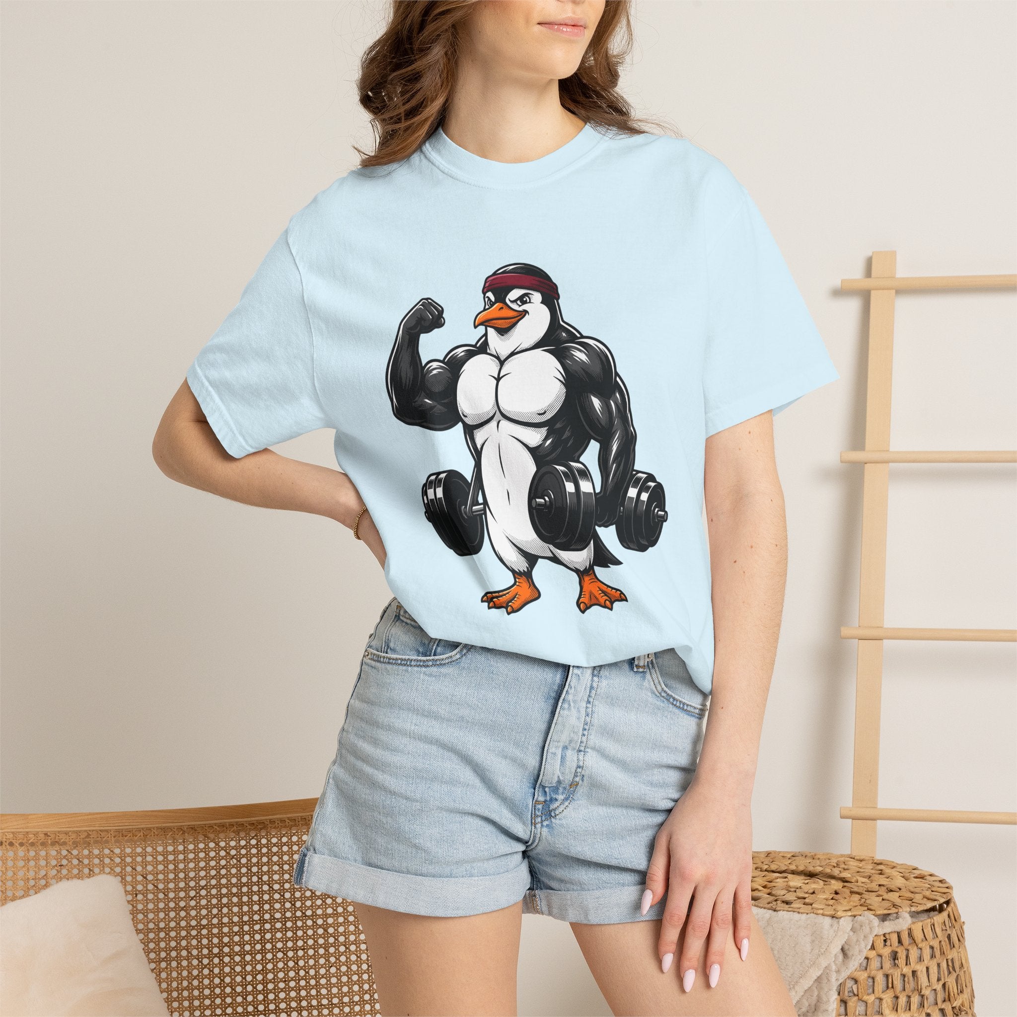 Muscular Penguin Shirt Fitness Wildlife Gift Women Comic Tee Penguin T-Shirt Gym Enthusiast Cartoon Tshirt Wildlife Graphic Tshirt Cartoon