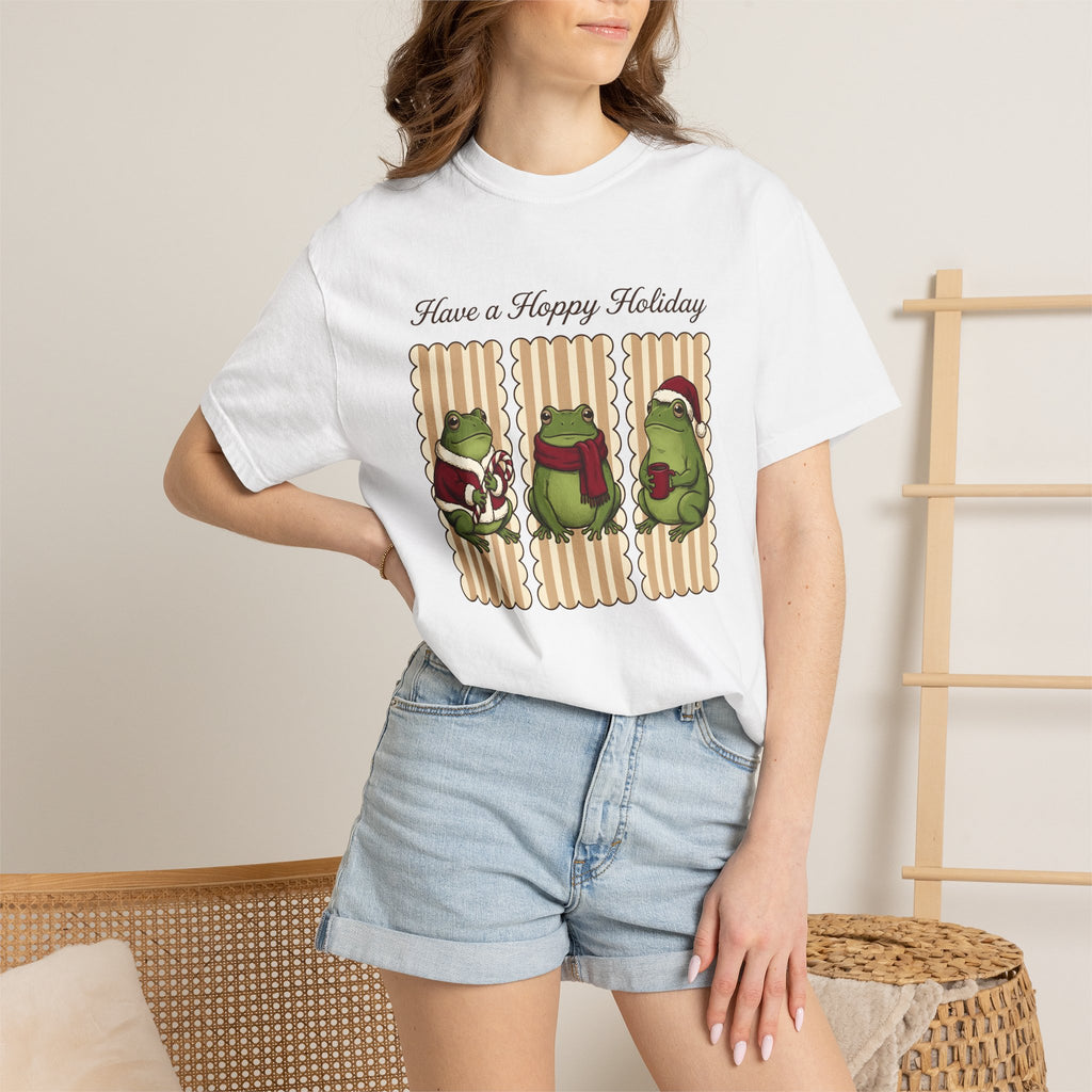 Frog Xmas Illustration Shirt Christmas Pets Gift Women Funny Tee Toad T-Shirt Xmas Fan Humorous Tshirt Animal Graphic Cartoon Santa Cap