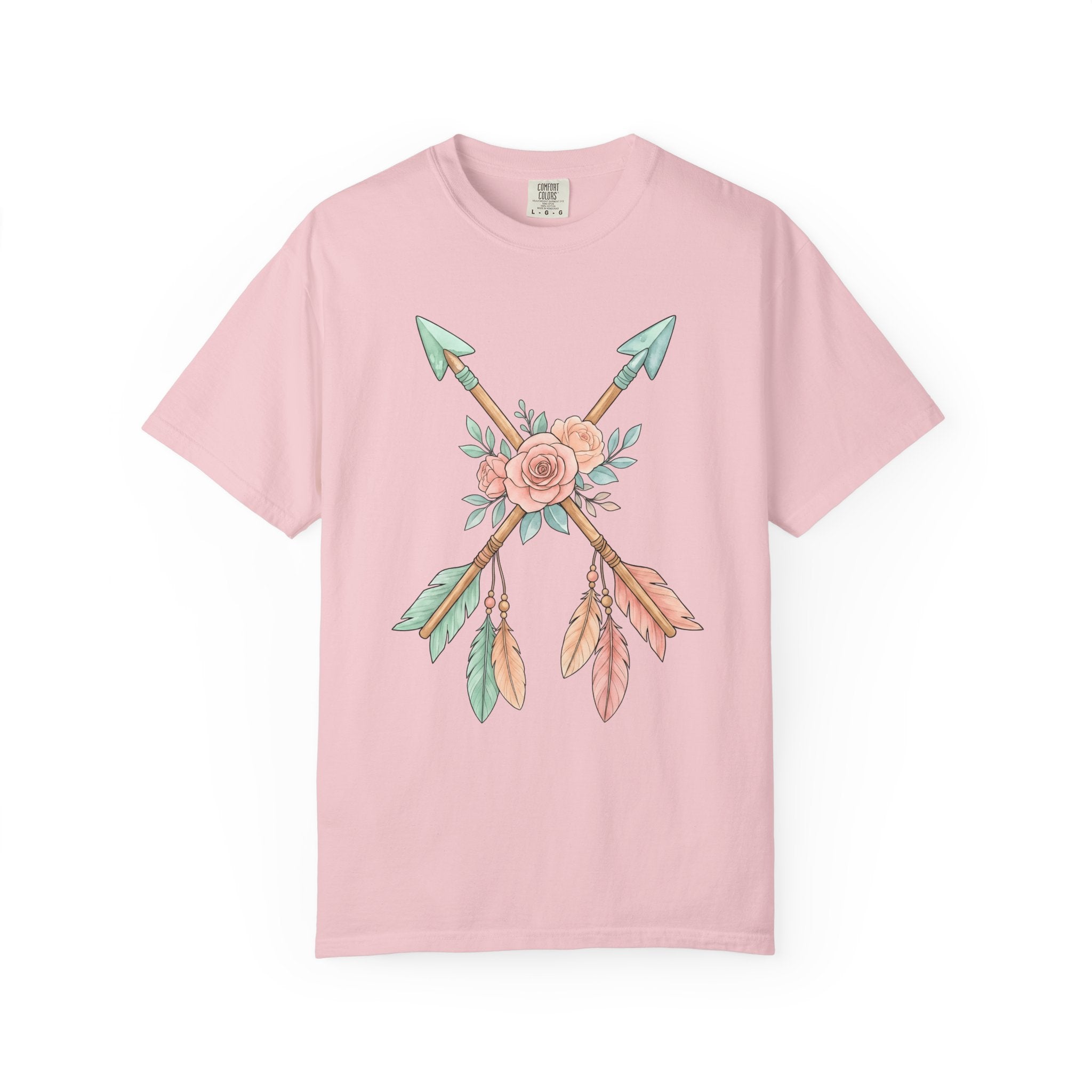 Blossom Arrows Shirt Boho Chic Petals Gift Women Brush Stroke Tee Arrow T-Shirt Bohemian Fan Painted Tshirt Floral Graphic Doodle Quills