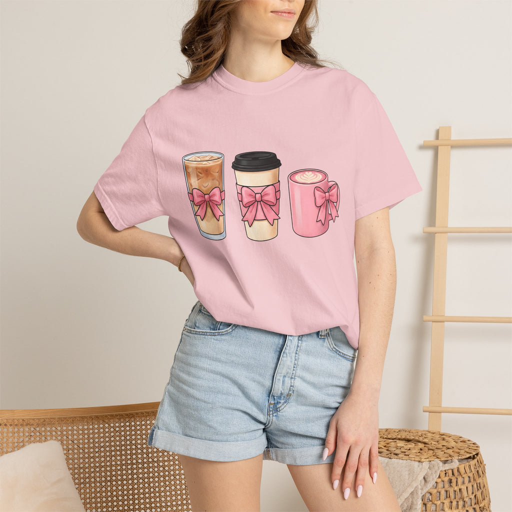 Coffee Mugs Shirt Coffee Vibe Gift Women Cute Tee Mug T-Shirt Coffee Fan Cute Tshirt Atmosphere Graphic Sketch Pink Ribbon Tshirt
