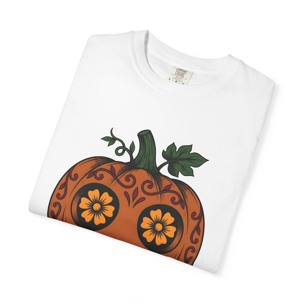 Pumpkin Illustration Shirt Halloween Spooky Gift Women Blackwork Tee Gourd T-Shirt Horror Fan Dark Graphic Tshirt Classic Floral Design