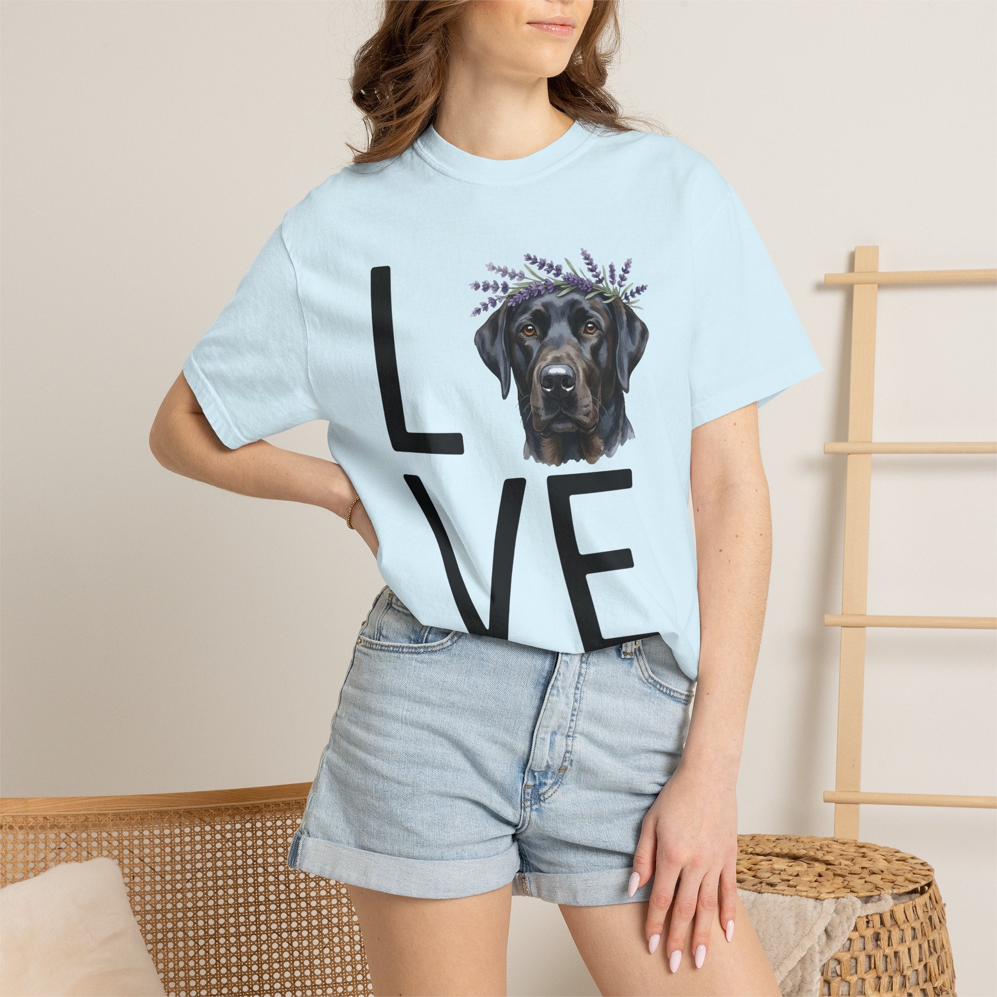 Labrador Dog Shirt Animals & Flowers Canine Gift Women Sketch Tee Retriever T-Shirt Pet Fan Dog Graphic Labrador Line Art Flower Garland