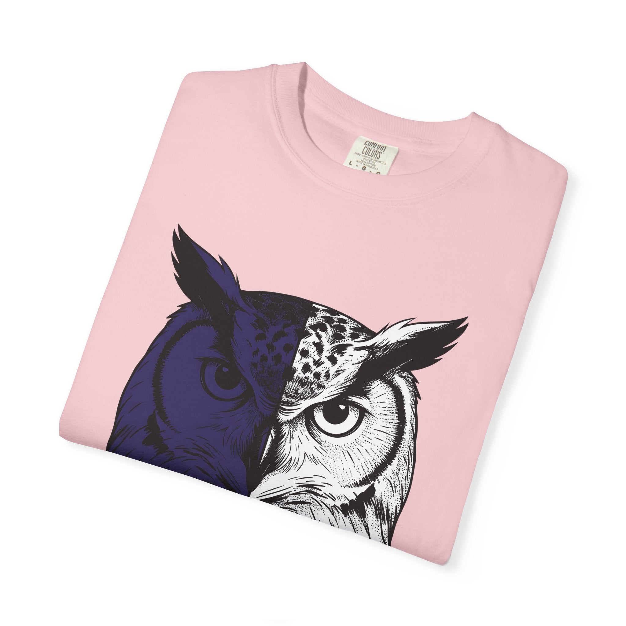 Owl Portrait Shirt Animals Environment Gift Women Minimalist Tee Owl T-Shirt Wildlife Fan Simple Tshirt Eco Graphic Hand Drawn Dark Sky