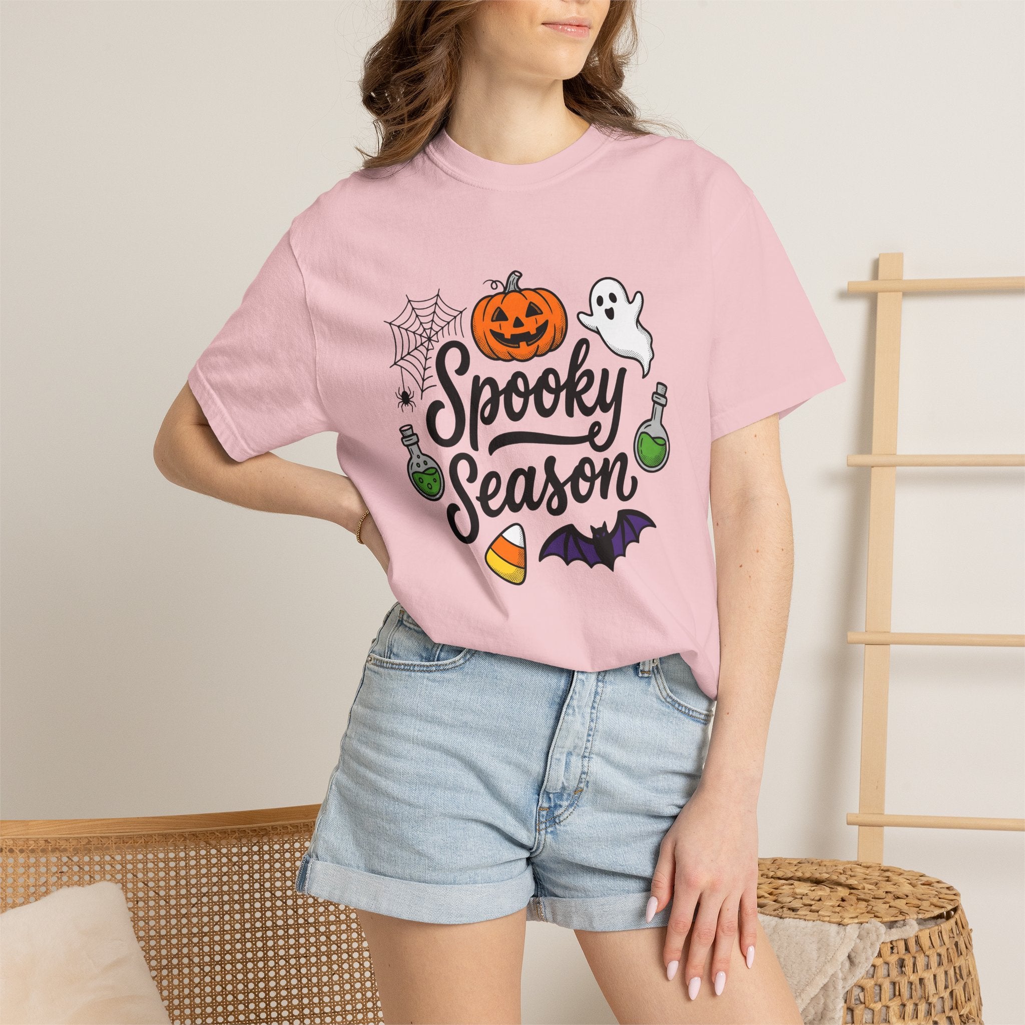 Pumpkin Ghost Bat Shirt Halloween Gathering Gift Women Illustration Tee Gourd T-Shirt Spooky Fan Digital Art Tshirt Party Graphic Line Art
