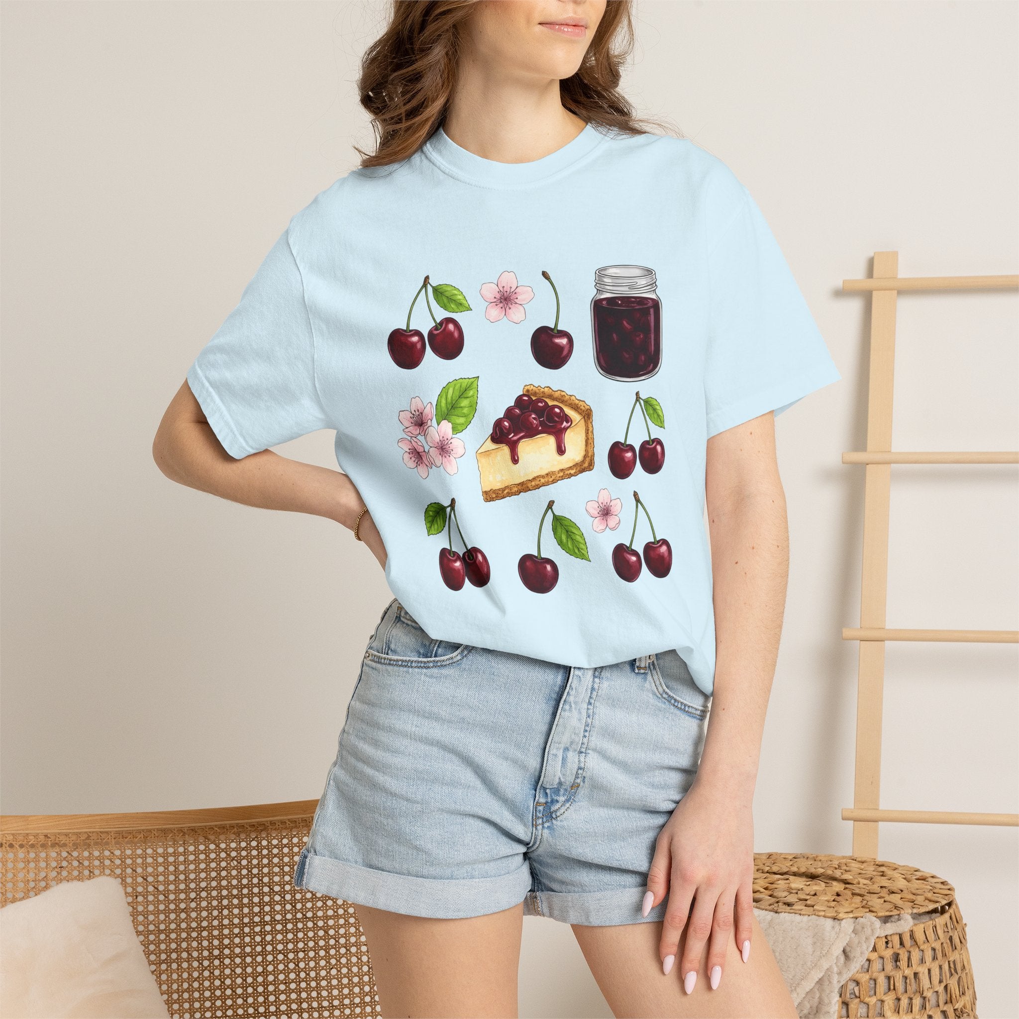 Cherry Tart Shirt Desserts Confections Gift Women Line Art Tee Tart T-Shirt Dessert Fan Pie Tshirt Sweets Graphic Pastel Floral Tshirt