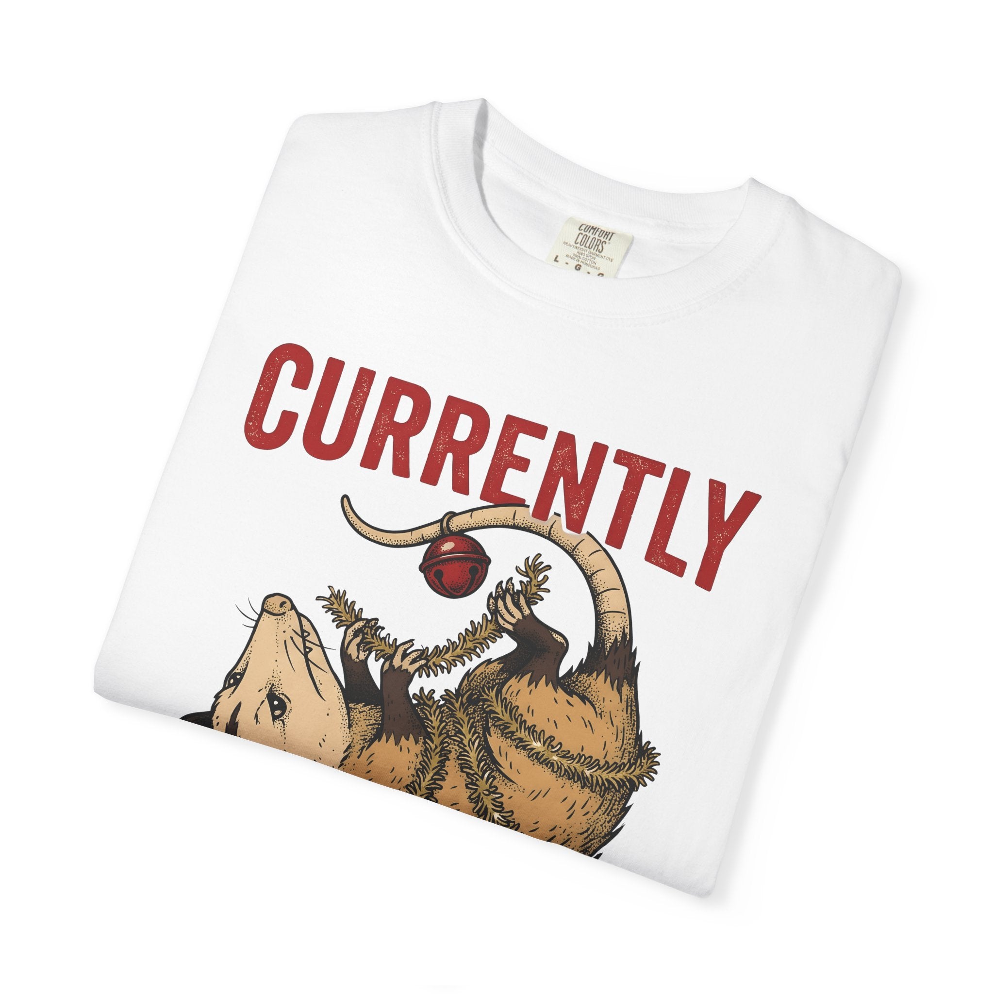 Opossum Art Shirt Christmas Creatures Gift Women Cartoon Tee Possum T-Shirt Xmas Fan Opossum Artwork Graphic Tshirt Sketch Greenery Tshirt