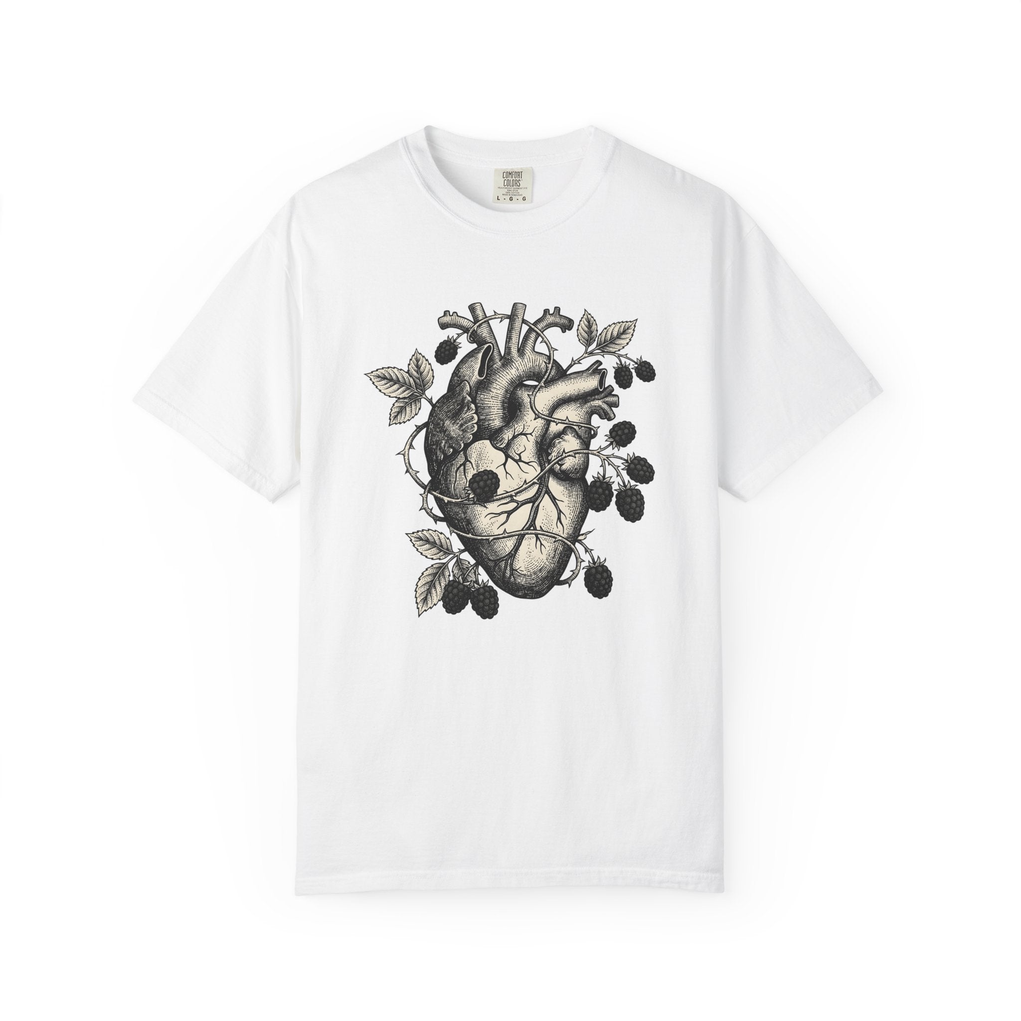 Human Heart Shirt Botanical Environment Gift Women Old School Tee Heart T-Shirt Botanical Fan Vintage Tshirt Eco Graphic Illustration Berry