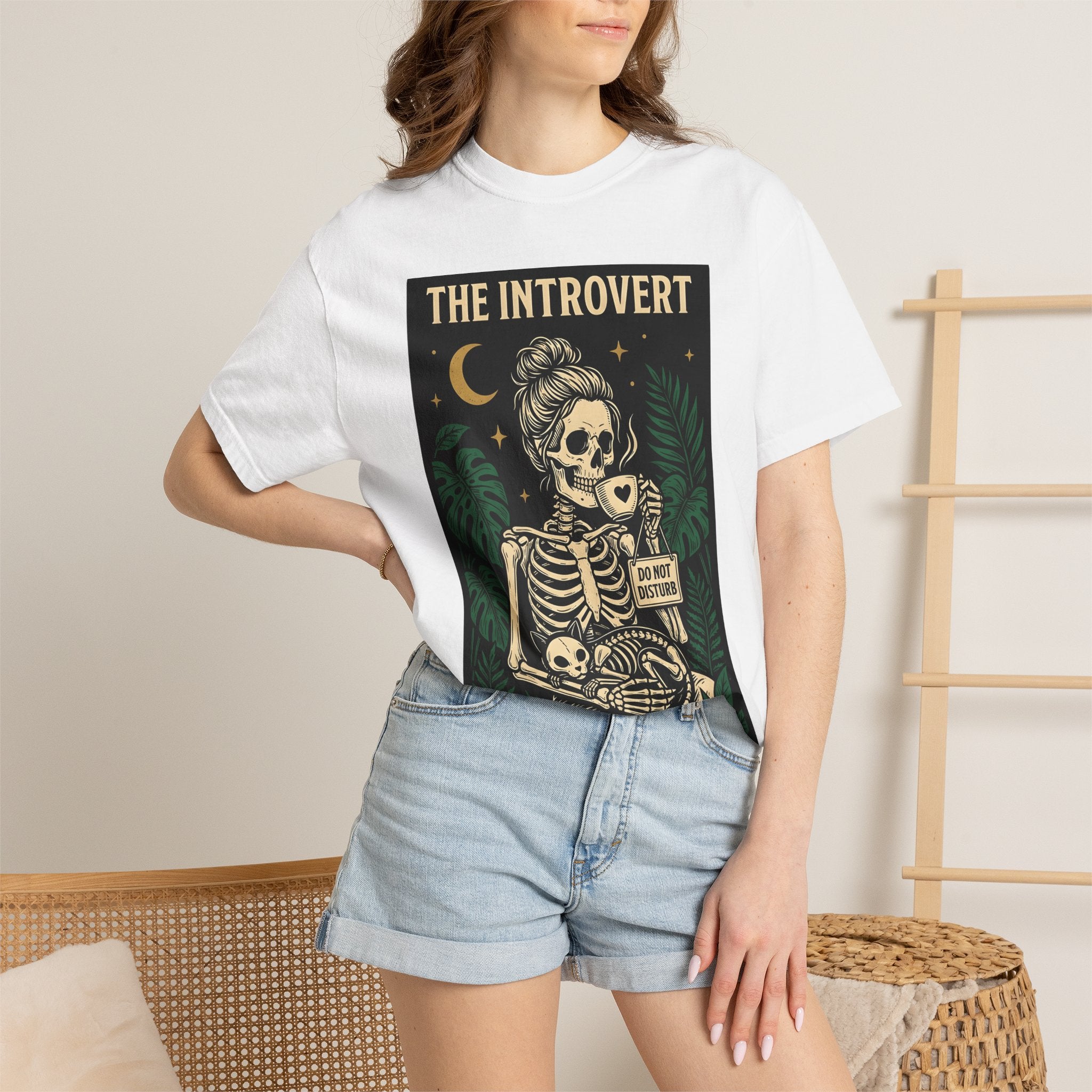 Bony Cat Shirt Boho Chic Mysticism Gift Women Eerie Tee Skeleton Cat T-Shirt Bohemian Fan Creepy Tshirt Spiritual Graphic Classic Palm