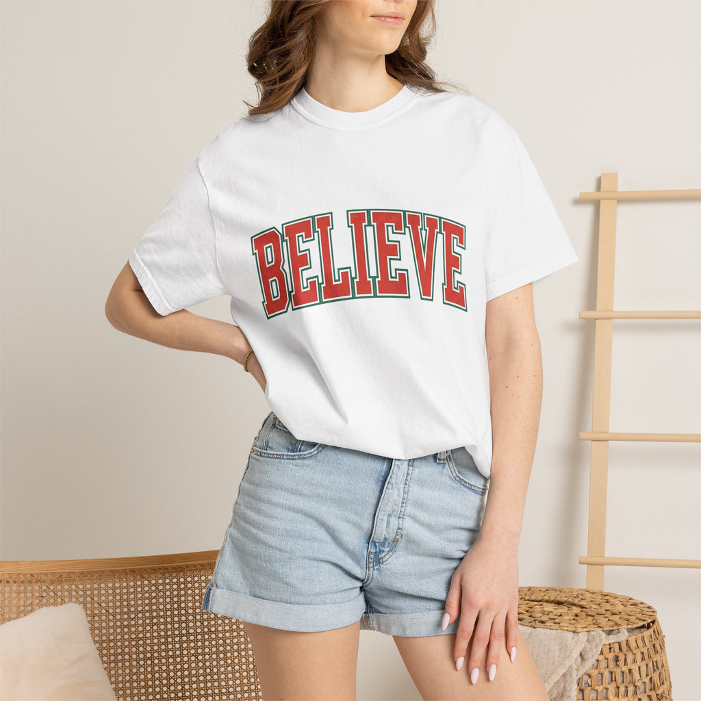 Varsity Block Text Shirt Christmas Holiday Gift Women Bold Tee Lettering T-Shirt Xmas Fan Typography Tshirt Seasonal Graphic Retro
