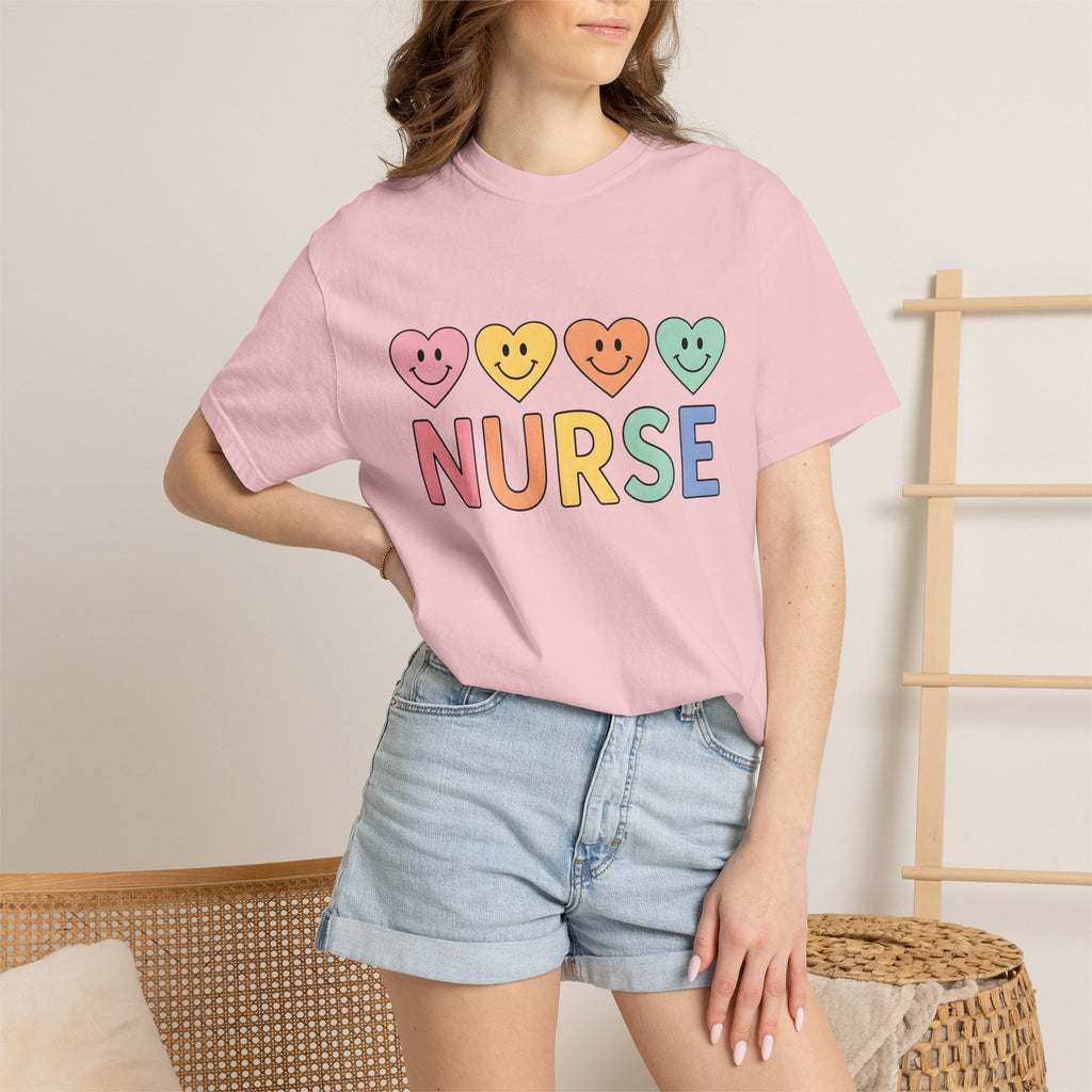 Smiley Heart Shirt Nurse Gratitude Gift Women Pastel Tee Heart Emoji T-Shirt Rn Fan Appreciation Graphic Retro Rainbow Tshirt