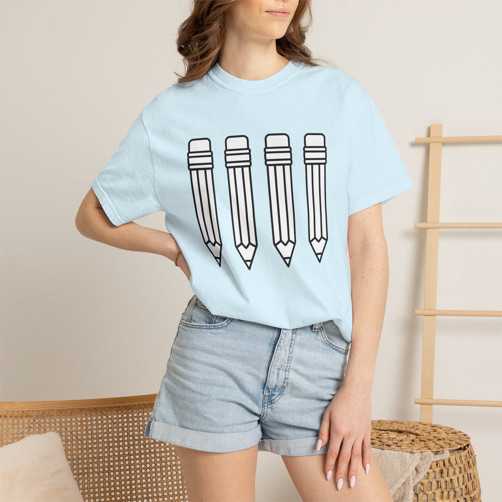 Pencil Design Shirt Teachers Learning Gift Women Simple Tee Drawing T-Shirt Educator Enthusiast Minimalist Tshirt Education Graphic