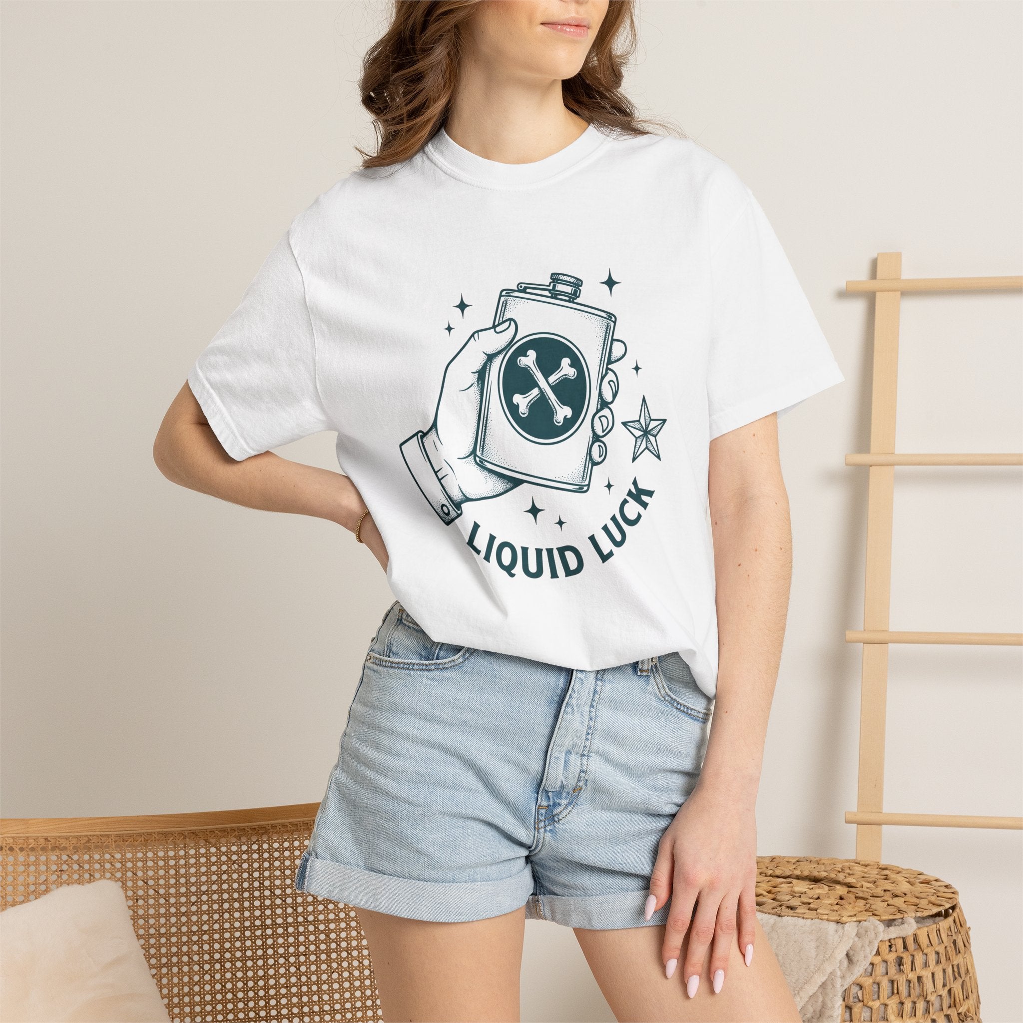 Hip Flask Shirt Lucky Alcohol Gift Women Rustic Tee Flask T-Shirt Luck Fan Booze Graphic Nostalgic Star Shape Tshirt