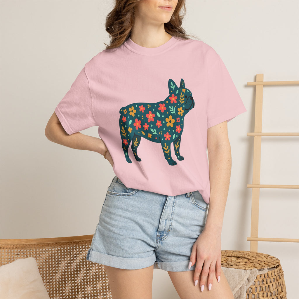French Bulldog Shirt Dog Companion Gift Women Natural Tee Bulldog T-Shirt Dog Fan Puppy Graphic Tshirt Sleek Petals Tshirt