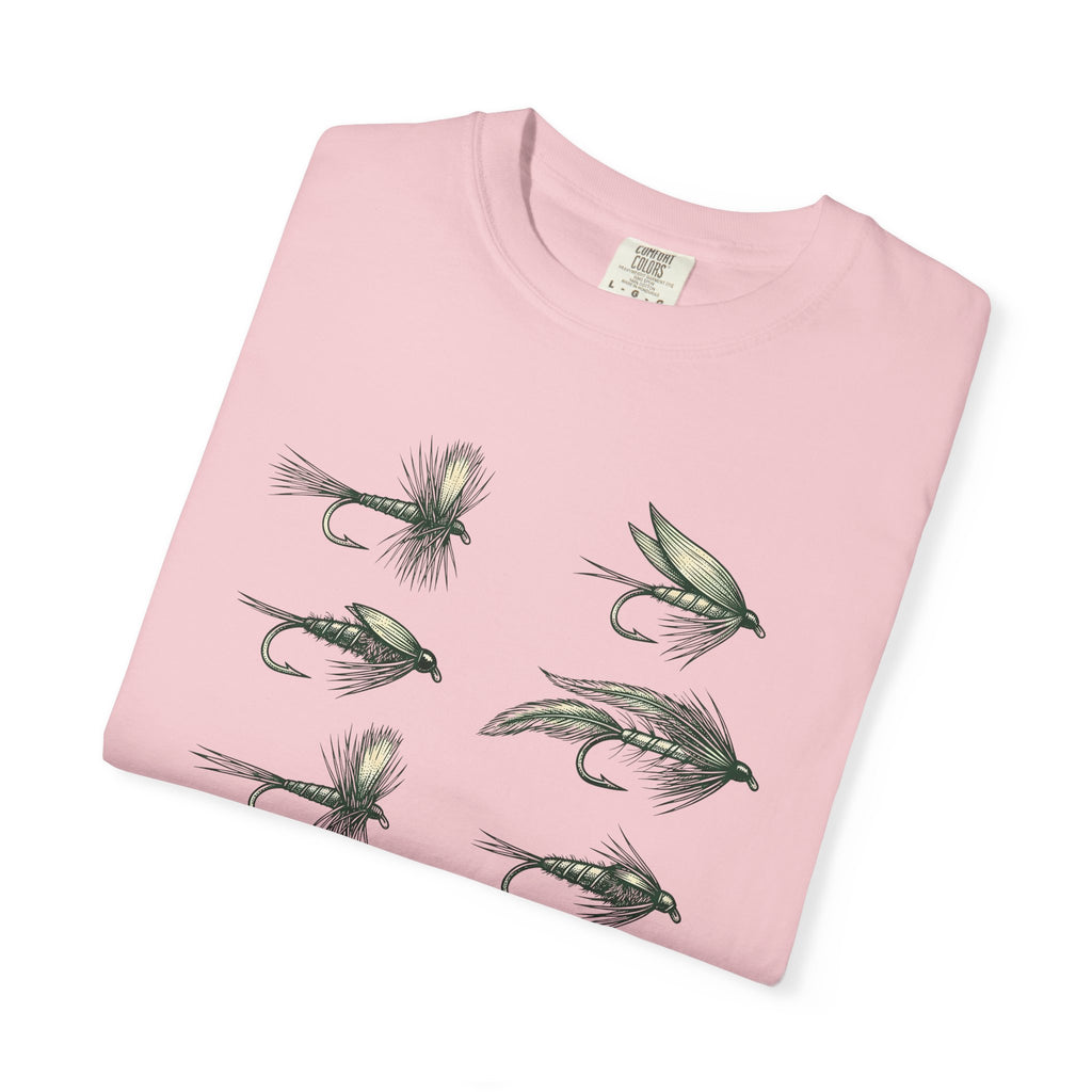 Fishing Flies Shirt Fishing Nature Gift Women Rustic Tee Fly Tying T-Shirt Angler Fan Fly Fishing Tshirt Wildlife Graphic Outline Trebles