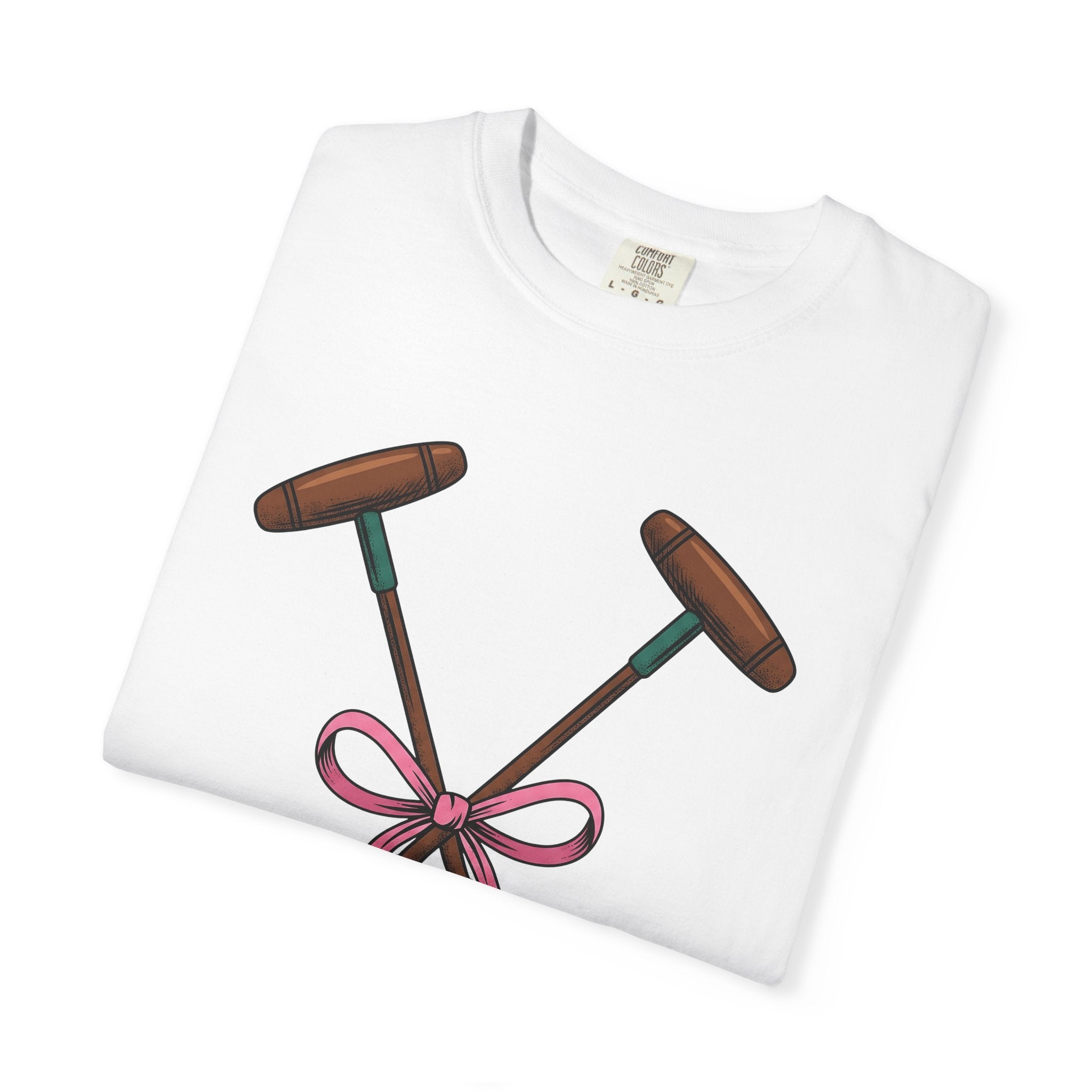 Polo Sticks Shirt Sports Horseback Gift Women Sketch Tee Mallet T-Shirt Athlete Fan Polo Illustration Retro Blush Ribbon Tshirt