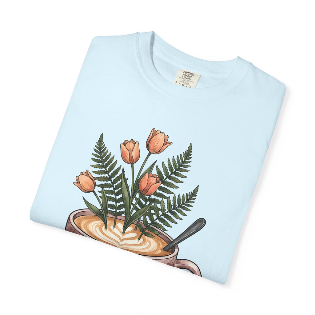 Latte Cup Shirt Coffee Buds Gift Women Line Art Tee Coffee Mug T-Shirt Coffee Fan Minimalist Tshirt Floral Graphic Cartoon Daisies Tshirt