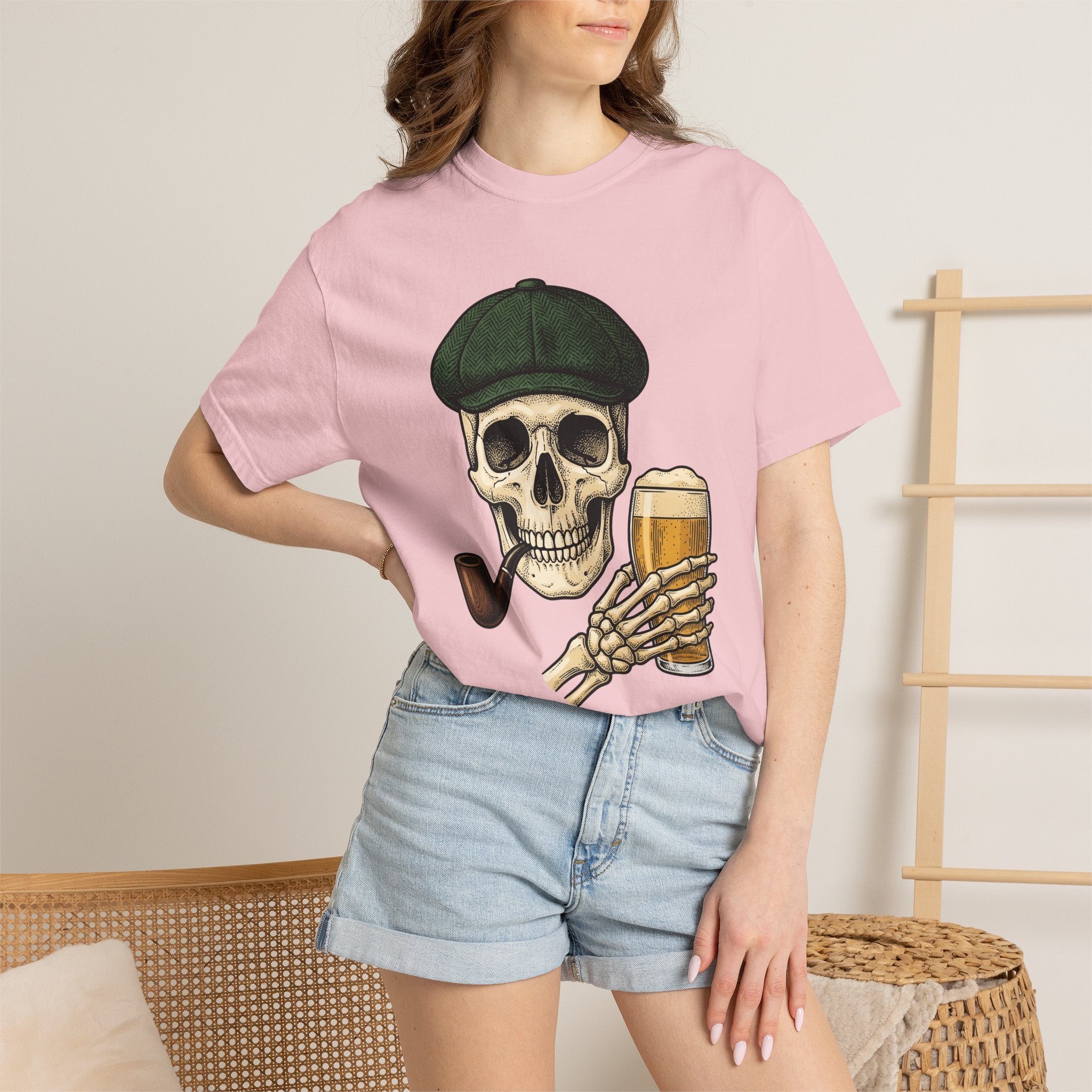 Skull Lager Shirt St Patrick's Day Booze Gift Women Distressed Tee Beer T-Shirt Shamrock Fan Vintage Tshirt Drinking Graphic Line Art