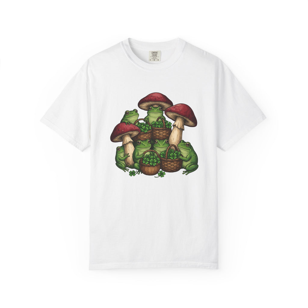 Frog Lucky Leaf Shirt St Patrick's Day Plants Gift Women Cartoon Tee Toad T-Shirt Luck Fan Comic Tshirt Floral Graphic Sketch Cap Mushroom