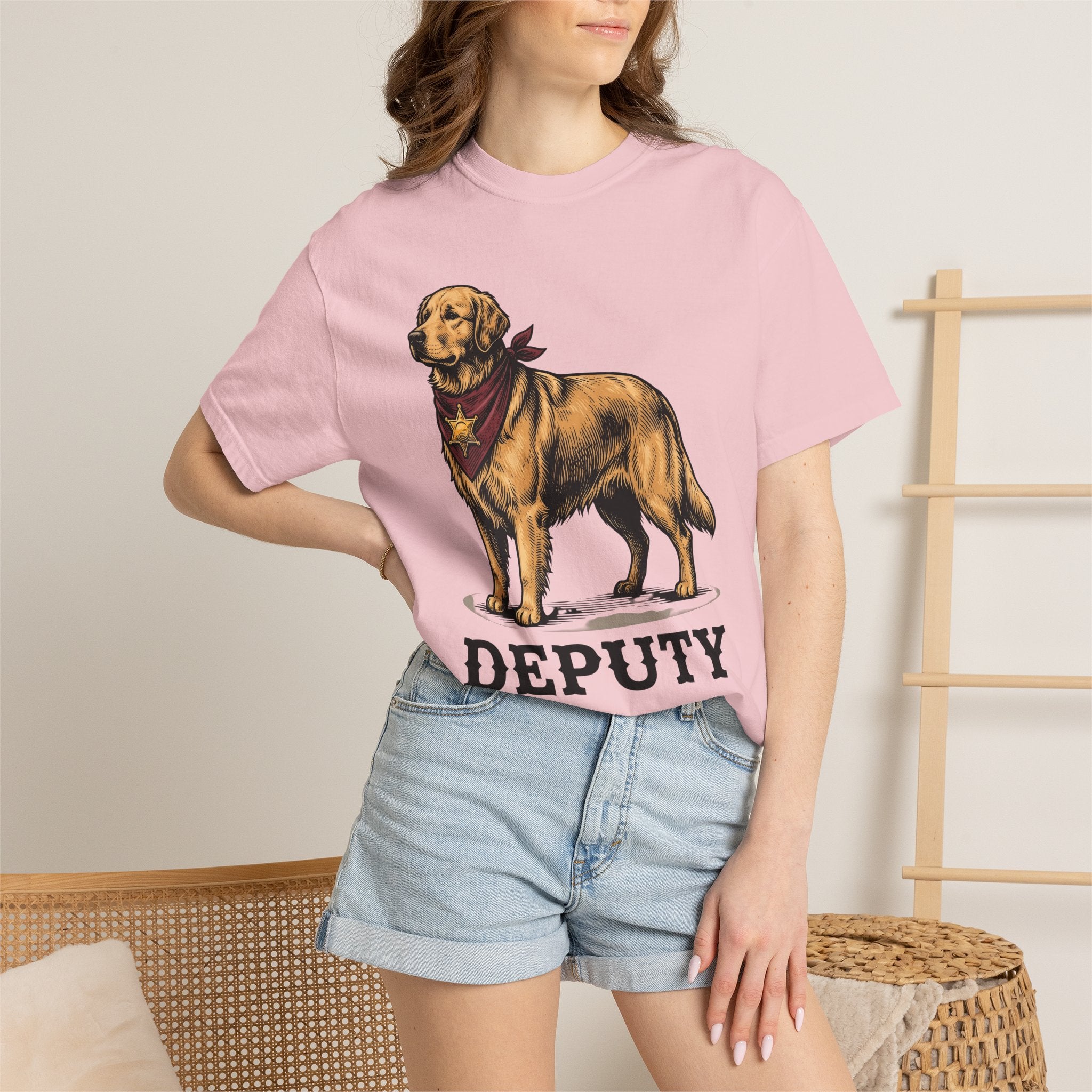 Golden Retriever Shirt Dog Ranch Gift Women Retro Tee Retriever T-Shirt Dog Fan Vintage Tshirt Farm Graphic Line Art Sheriff Badge Tshirt