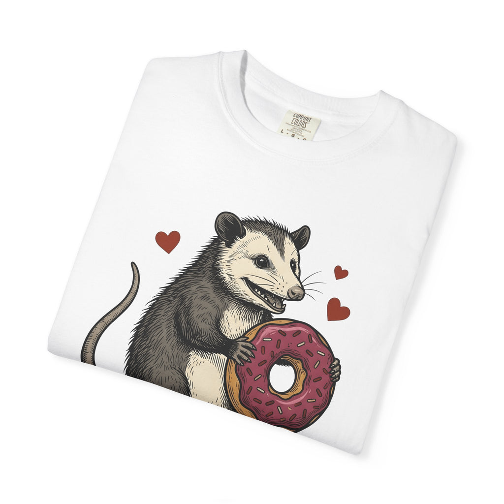 Opossum Doughnut Shirt St. Valentine's Day Fauna Gift Women Animation Tee Donut T-Shirt Valentine Fan Cartoony Tshirt Wildlife Graphic