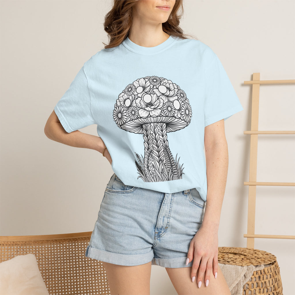 Fungus Flower Shirt Valentine's Day Outdoors Gift Women Rustic Tee Mushroom T-Shirt Valentine Fan Vintage Tshirt Wilderness Graphic Sketch