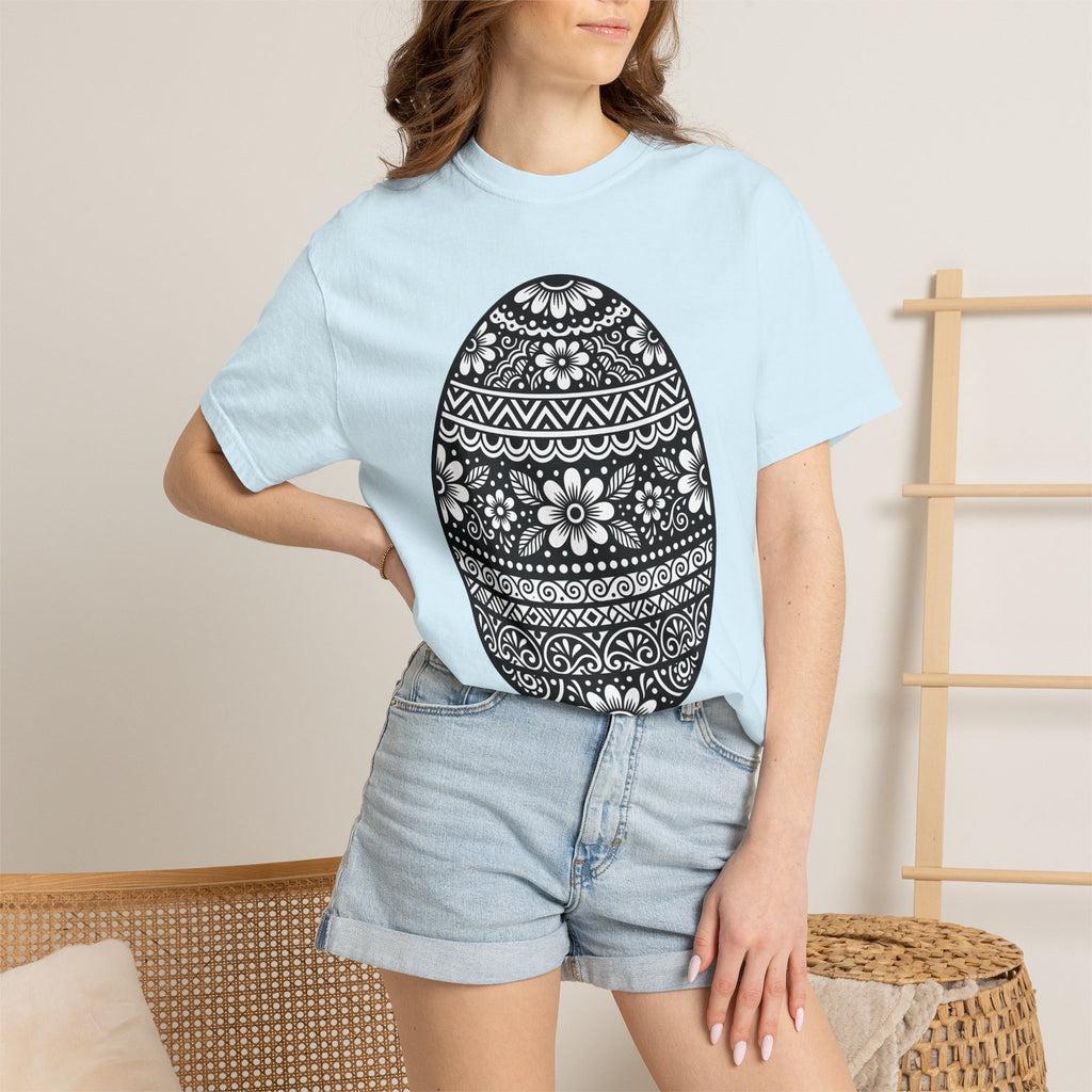 Floral Egg Shirt Easter Spring Gift Women Boho Tee Easter Egg T-Shirt Easter Fan Bohemian Tshirt Seasonal Graphic Folk Art Mandala Tshirt