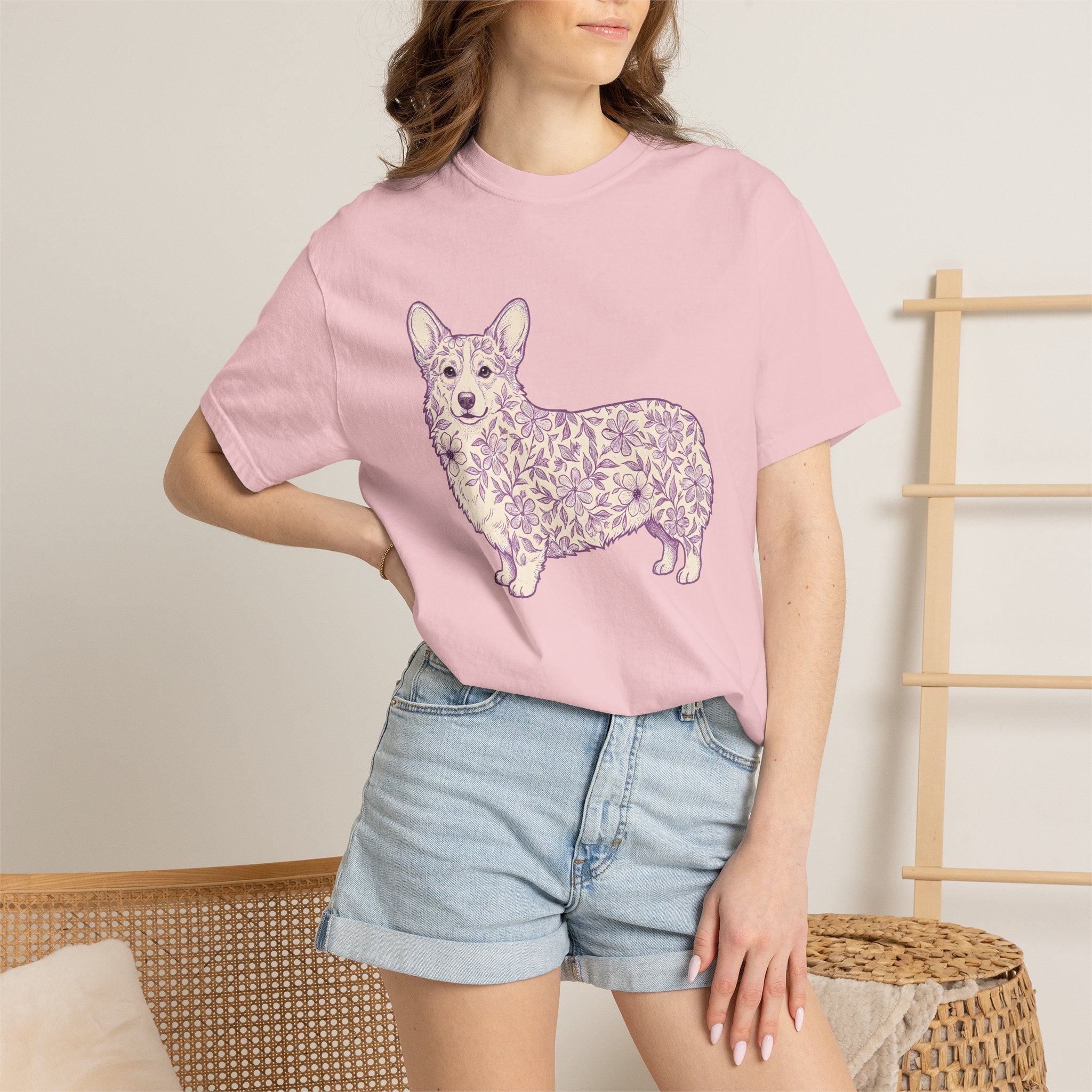 Corgi Pet Shirt Dog Bouquet Gift Women Plant Design Tee Puppy T-Shirt Dog Fan Canine Tshirt Floral Graphic Classic Bloom Tshirt