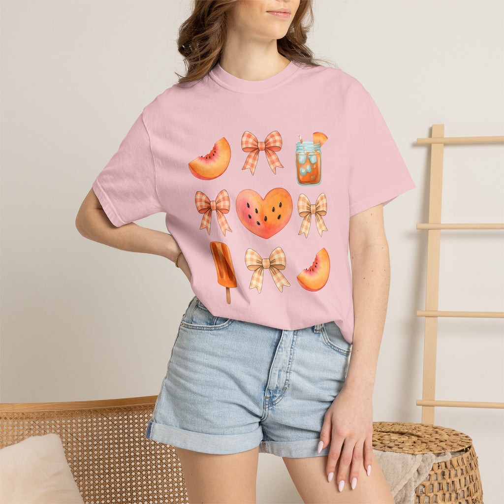 Peach Fruit Graphic Shirt Desserts Summer Gift Women Watercolor Tee Peach T-Shirt Pastry Fan Watercolour Tshirt Vacation Graphic Hand Drawn