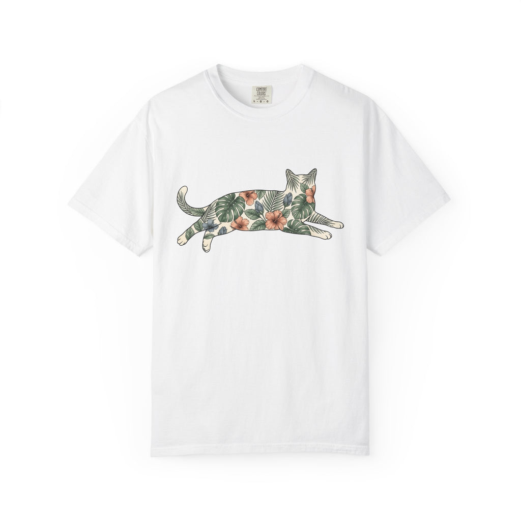 Blossom Cat Shirt Cat Petals Gift Women Garden Tee Kitty T-Shirt Cat Fan Feline Tshirt Floral Graphic Clean Jungle Leaves Tshirt