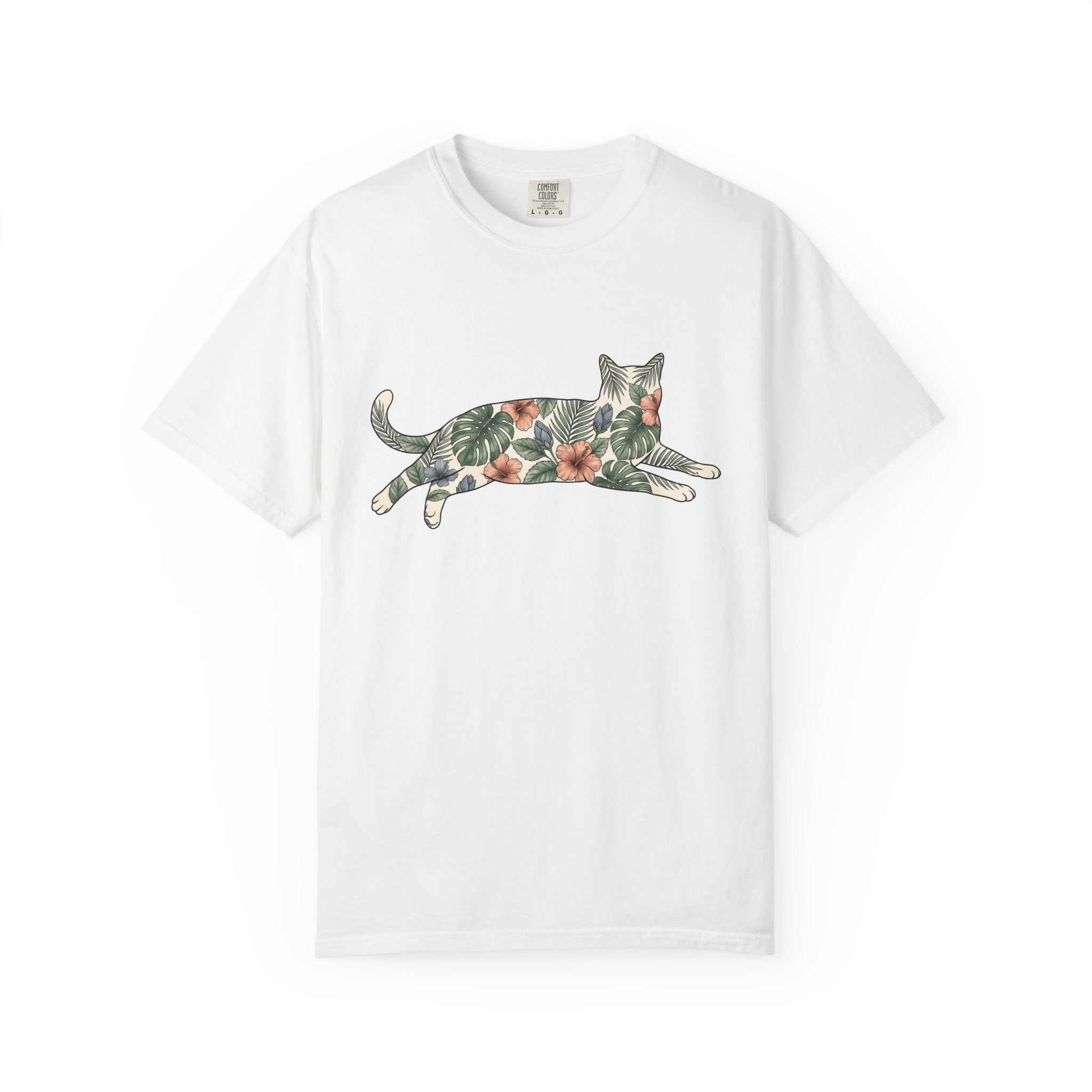 Blossom Cat Shirt Cat Petals Gift Women Garden Tee Kitty T-Shirt Cat Fan Feline Tshirt Floral Graphic Clean Jungle Leaves Tshirt