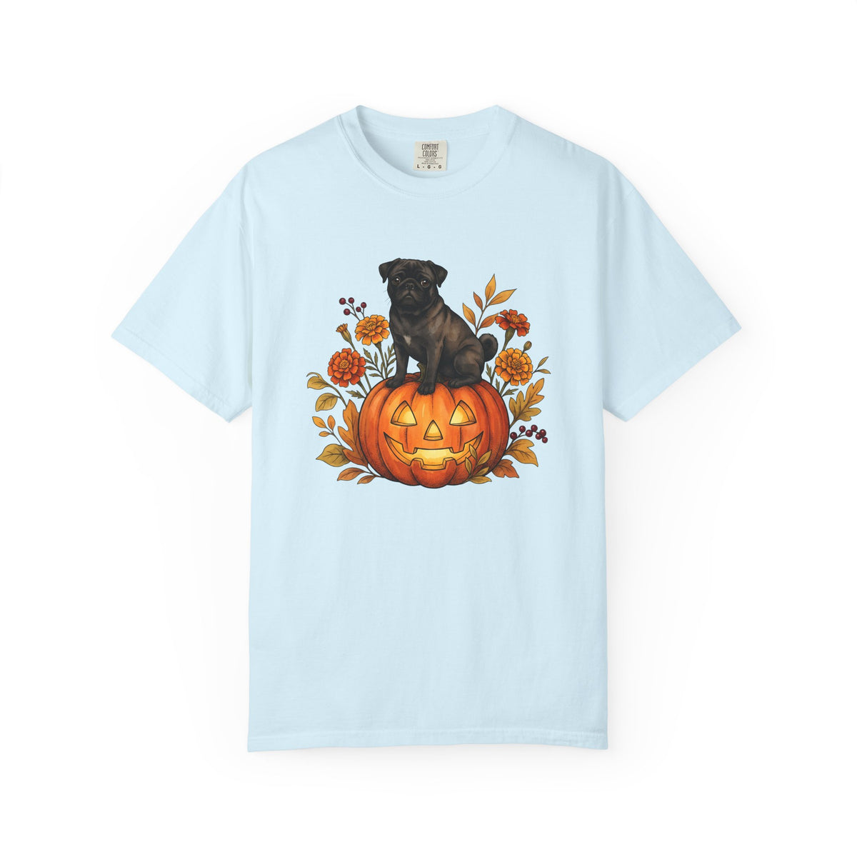 Pug Pumpkin Shirt Halloween Canine Fan Gift Women Old School Tee Gourd T-Shirt Horror Fan Retro Tshirt Dog Graphic Cartoon Fall Flowers