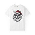 Kitten Santa Hat Shirt Christmas Animal Gift Women Line Art Tee Kitten Santa Hat T-Shirt Christmas Fan Kitty Graphic Cartoon Shades Tshirt