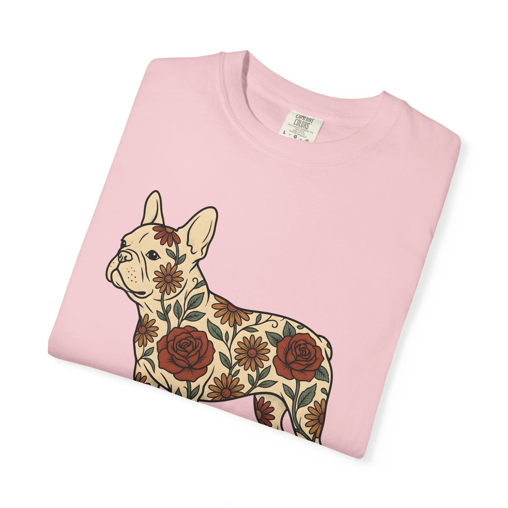 French Bulldog Shirt Dog Botanical Gift Women Traditional Tattoo Tee Bulldog T-Shirt Dog Fan Tattooed Tshirt Floral Graphic Retro Flower