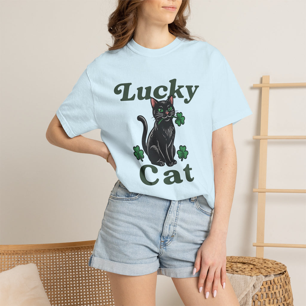 Black Cat Shirt St Patricks Day Kitty Gift Women Hand Drawn Tee Cat T-Shirt Shamrock Fan Cat Graphic Kitten Illustration Sketch Green Clover