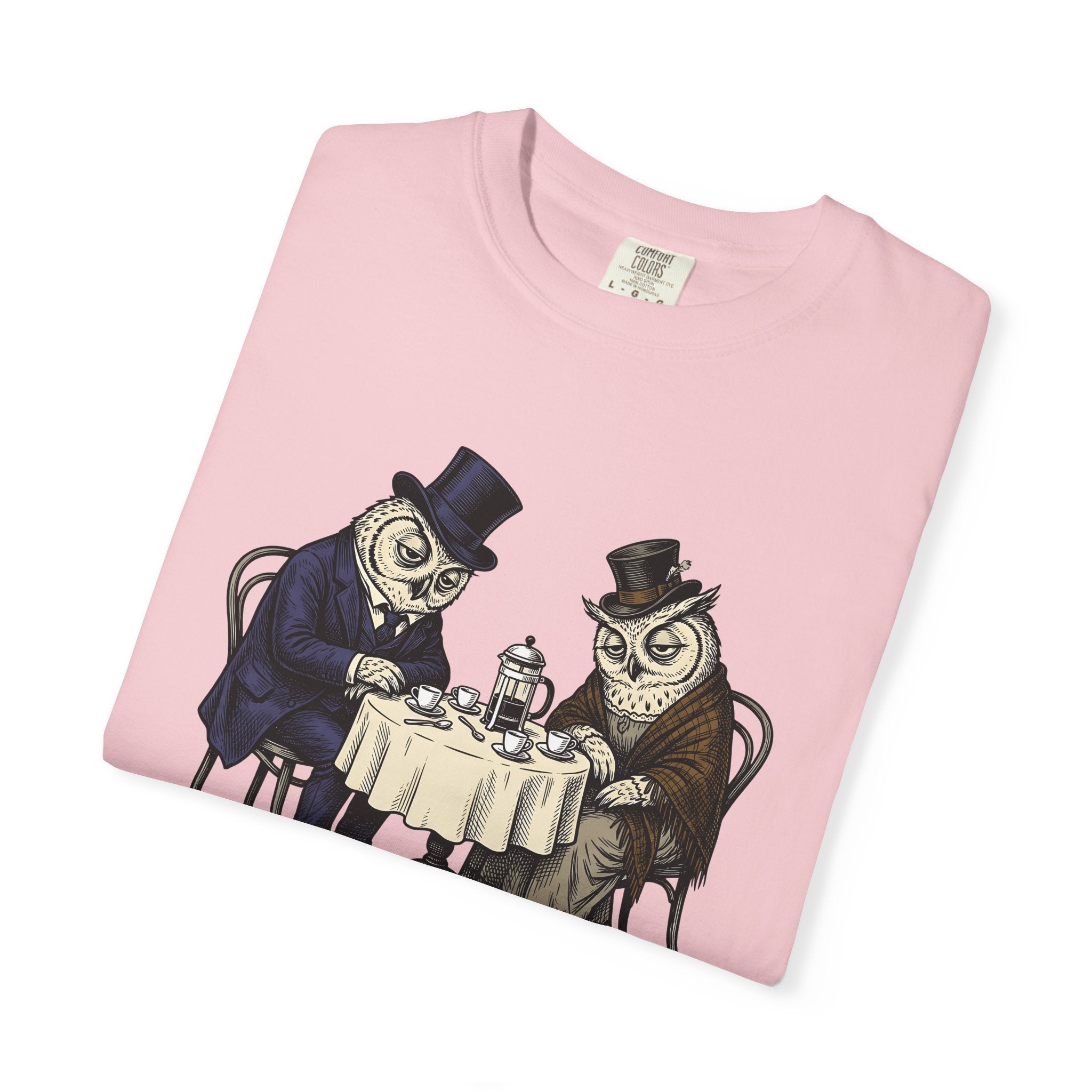 Owl Tea Gathering Shirt Coffee Wildlife Gift Women Retro Tee Owl Party T-Shirt Coffee Fan Animal Graphic Tshirt Sketch Teapot Tshirt