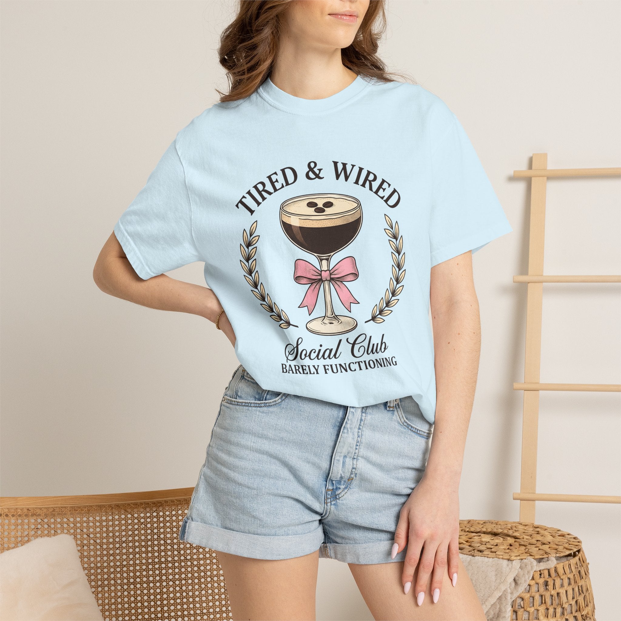 Coffee Cocktail Shirt Coffee Humor Gift Women Vintage Tee Coffee Drink T-Shirt Coffee Fan Retro Tshirt Funny Graphic Hand Drawn Pink Bow