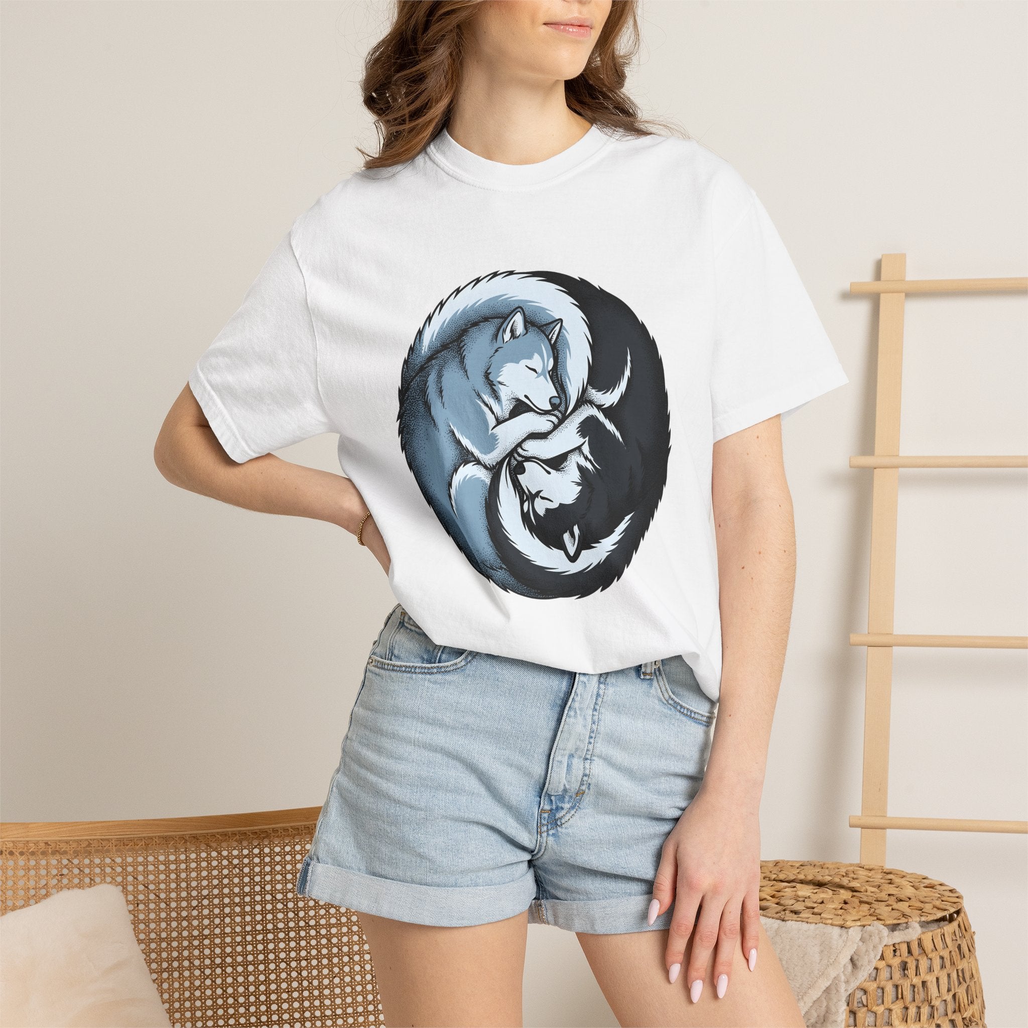 Husky Dogs Shirt Dog Fauna Gift Women Line Art Tee Siberian Husky T-Shirt Dog Fan Wildlife Graphic Design Illustration Graphic Yin Yang