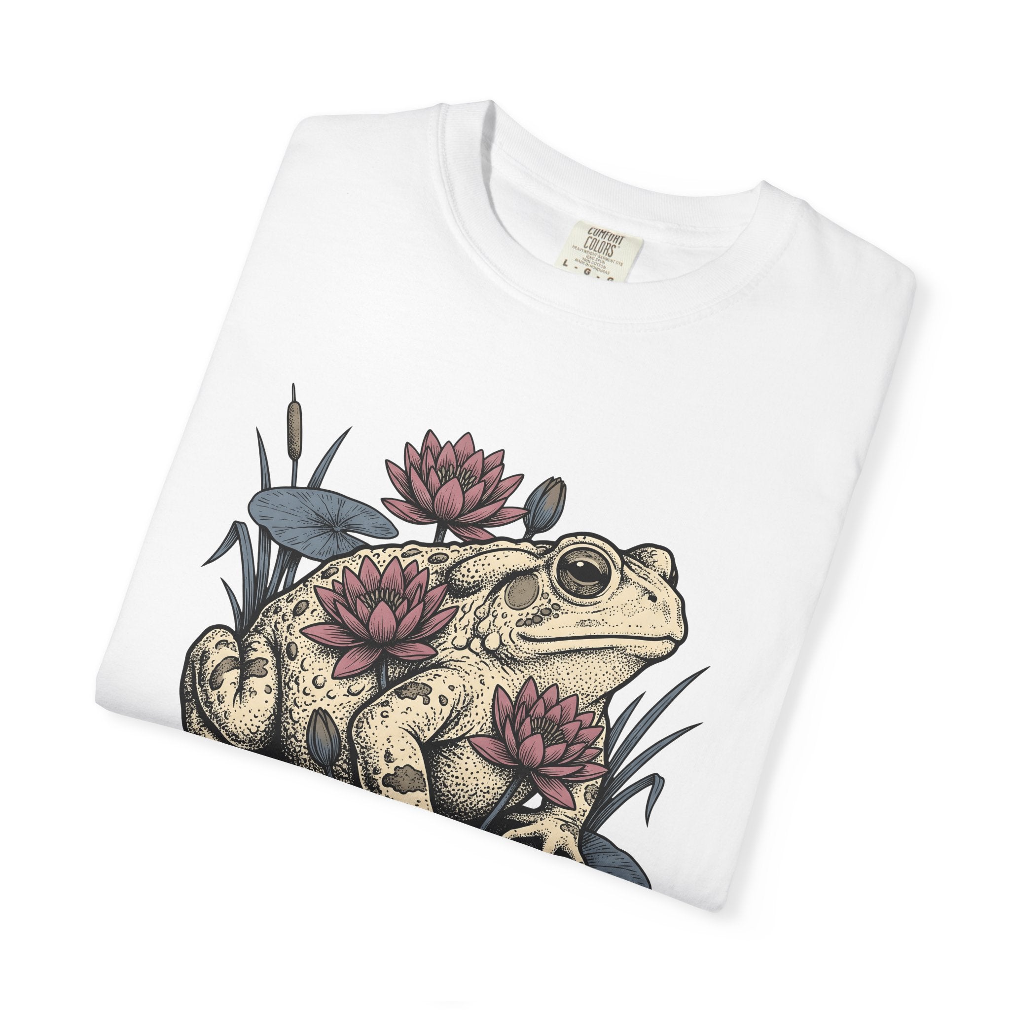 Frog Lily Pad Shirt Animals & Flowers Environment Gift Women Naturalistic Tee Toad T-Shirt Wildlife Fan Realistic Tshirt Eco Graphic Sketch