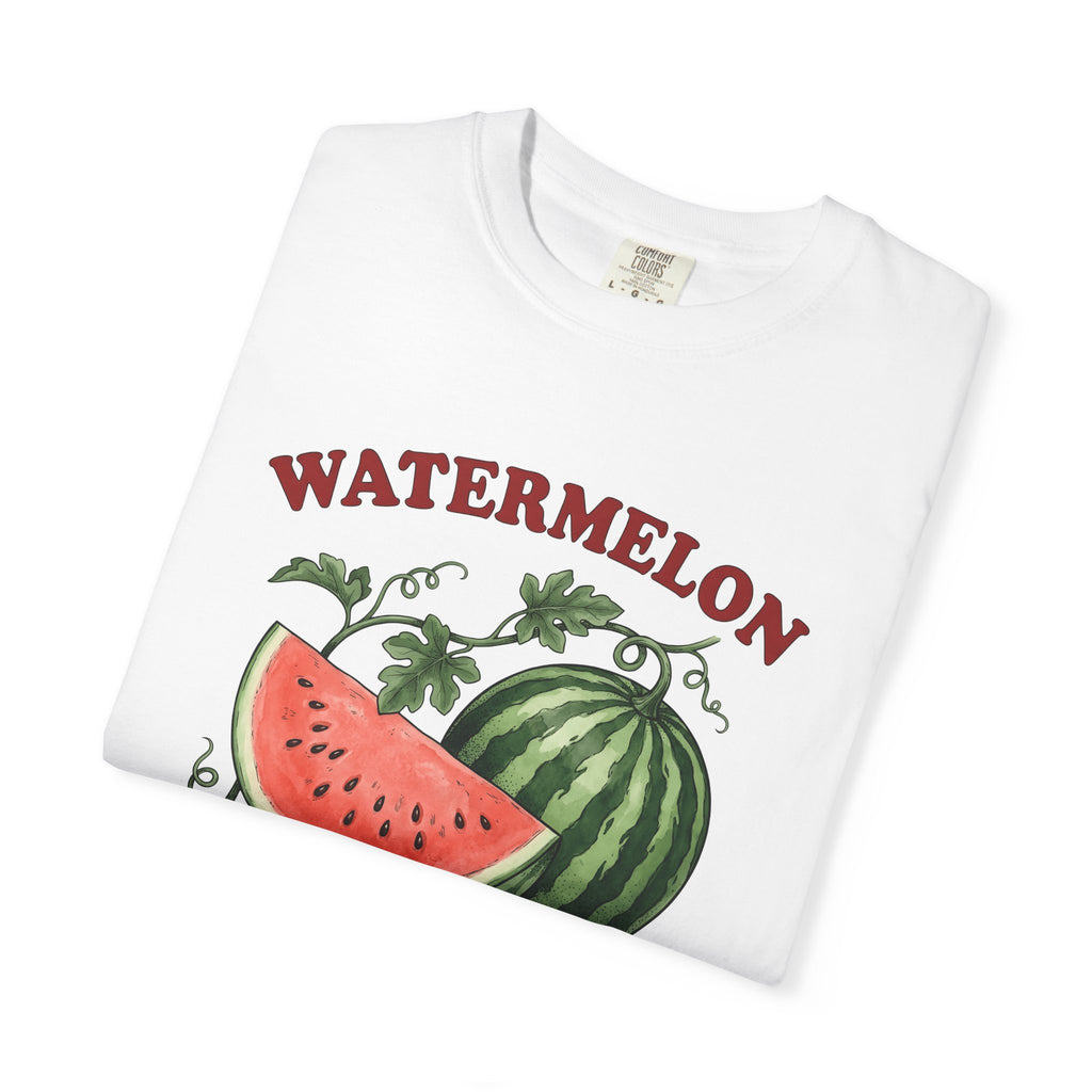 Watermelon Slice Shirt Fruit Vacation Gift Women Cartoon Tee Melon T-Shirt Produce Fan Citrus Tshirt Holiday Graphic Line Art Green Leaves