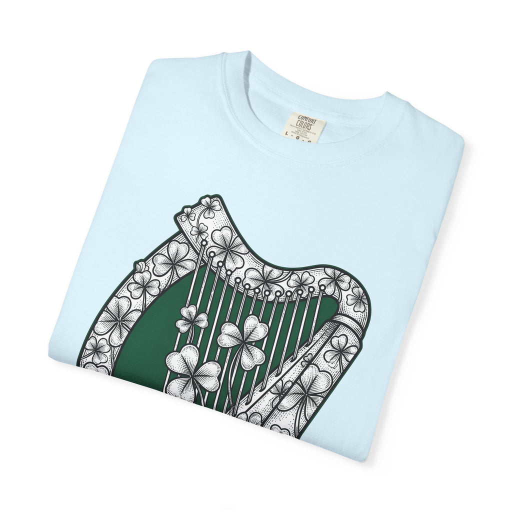 Shamrock Harp Shirt St Patrick's Day Gaelic Gift Women Line Art Tee Harp T-Shirt Patrick's Day Fan Celtic Graphic Tshirt Hand Drawn Clover