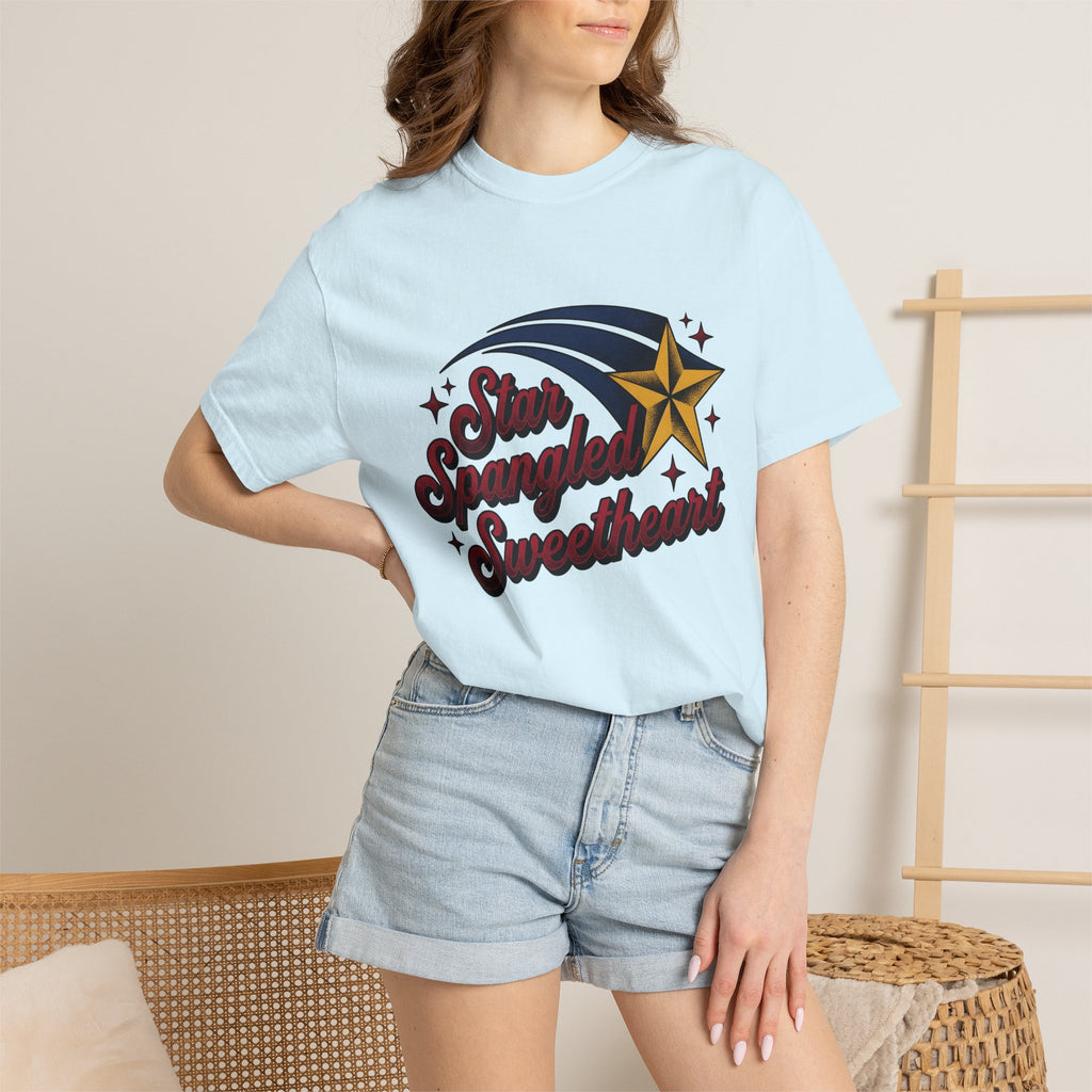 Shooting Star Shirt 4th Of July Flag Gift Women Graphic Tee Meteor T-Shirt Independence Fan Illustrated Design Patriotic Graphic Vintage