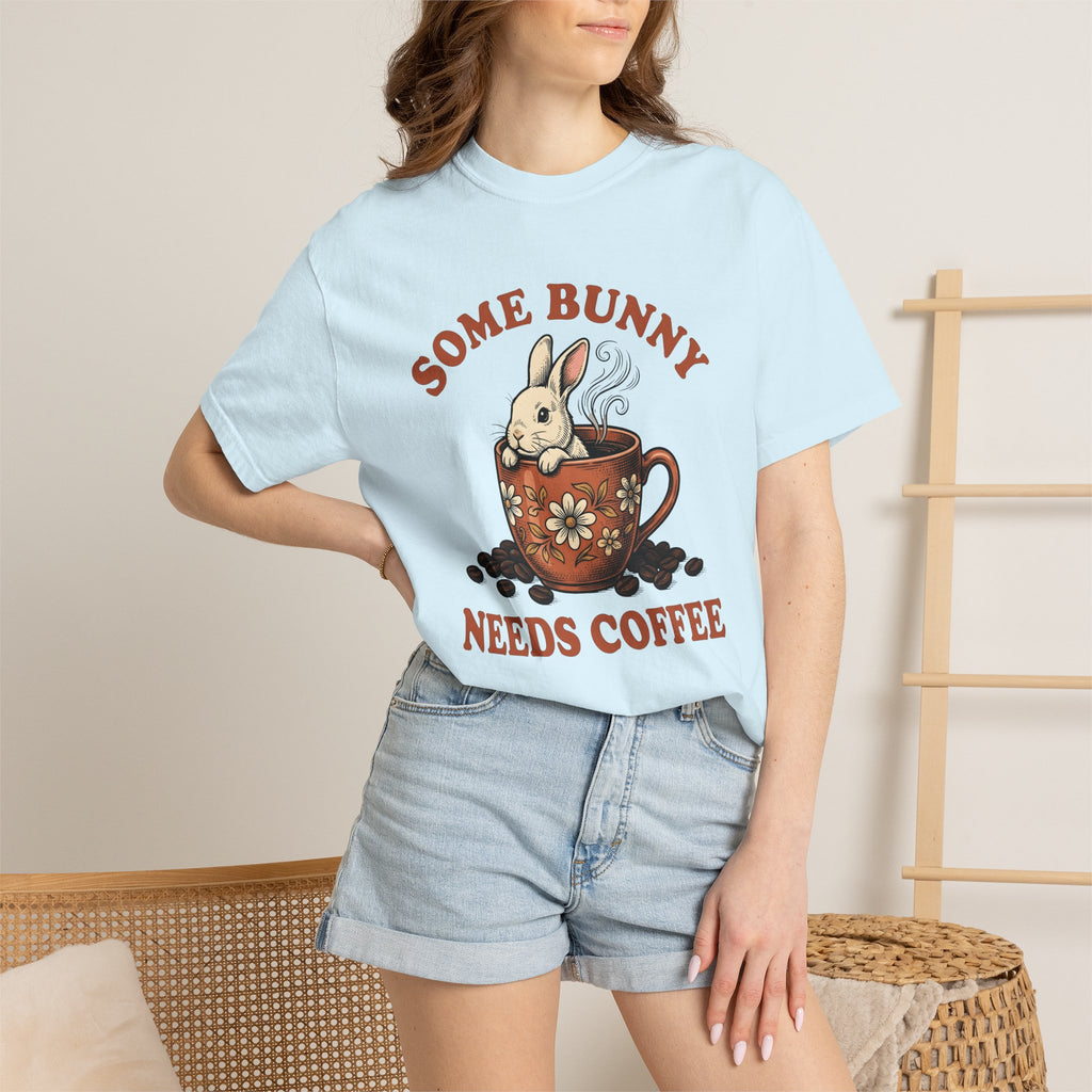 Hare Coffee Cup Shirt Easter Mocha Gift Women Farmhouse Tee Coffee Mug T-Shirt Spring Fan Rustic Tshirt Cappuccino Graphic Doodle Blossom