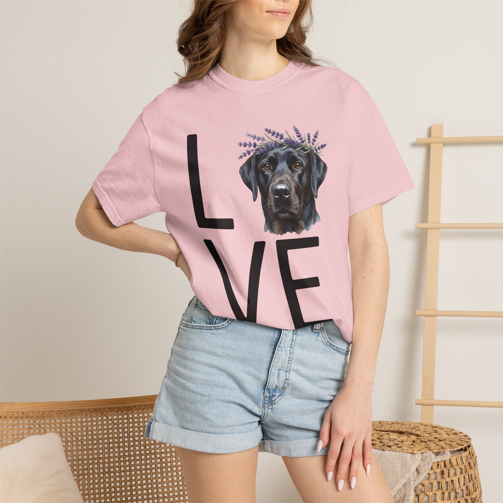 Labrador Dog Shirt Animals & Flowers Canine Gift Women Sketch Tee Retriever T-Shirt Pet Fan Dog Graphic Labrador Line Art Flower Garland