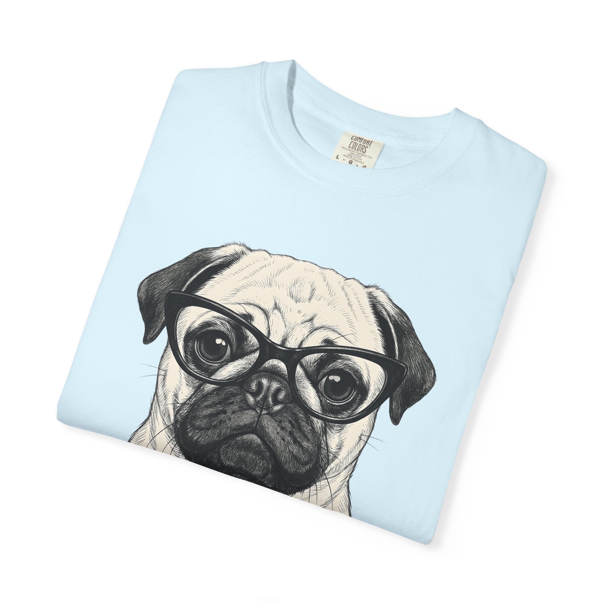 Pug Canine Shirt Dog Wildlife Gift Women Line Art Tee Dog T-Shirt Dog Fan Illustrated Graphic Tshirt Hand Drawn Spectacles Tshirt