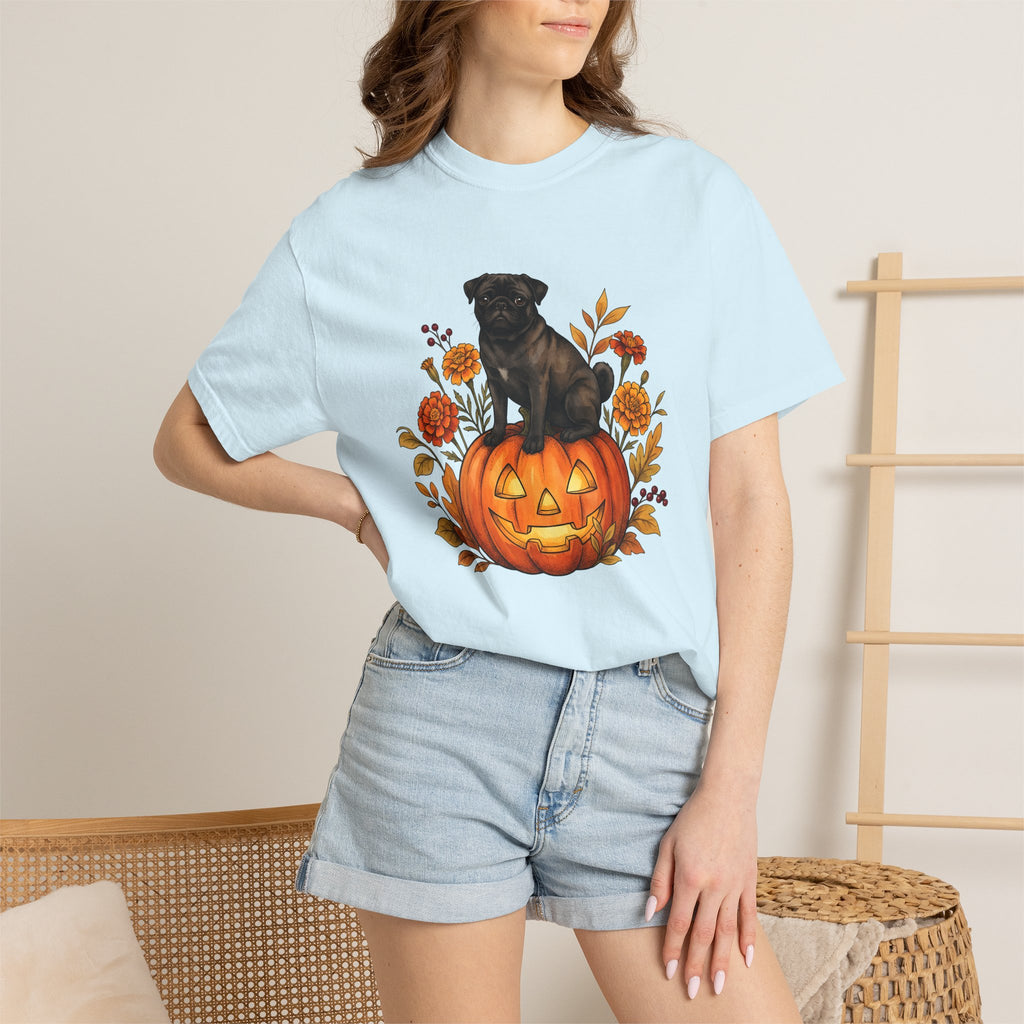 Pug Pumpkin Shirt Halloween Canine Fan Gift Women Old School Tee Gourd T-Shirt Horror Fan Retro Tshirt Dog Graphic Cartoon Fall Flowers
