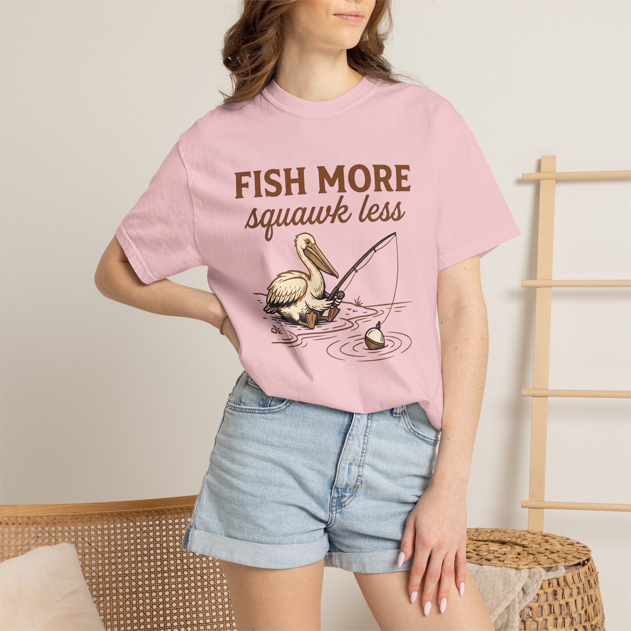 Pelican Fishing Shirt Fishing Outdoors Gift Women Cartoon Tee Fishing T-Shirt Angler Fan Tooned Tshirt Nature Graphic Vintage Fishing Rod