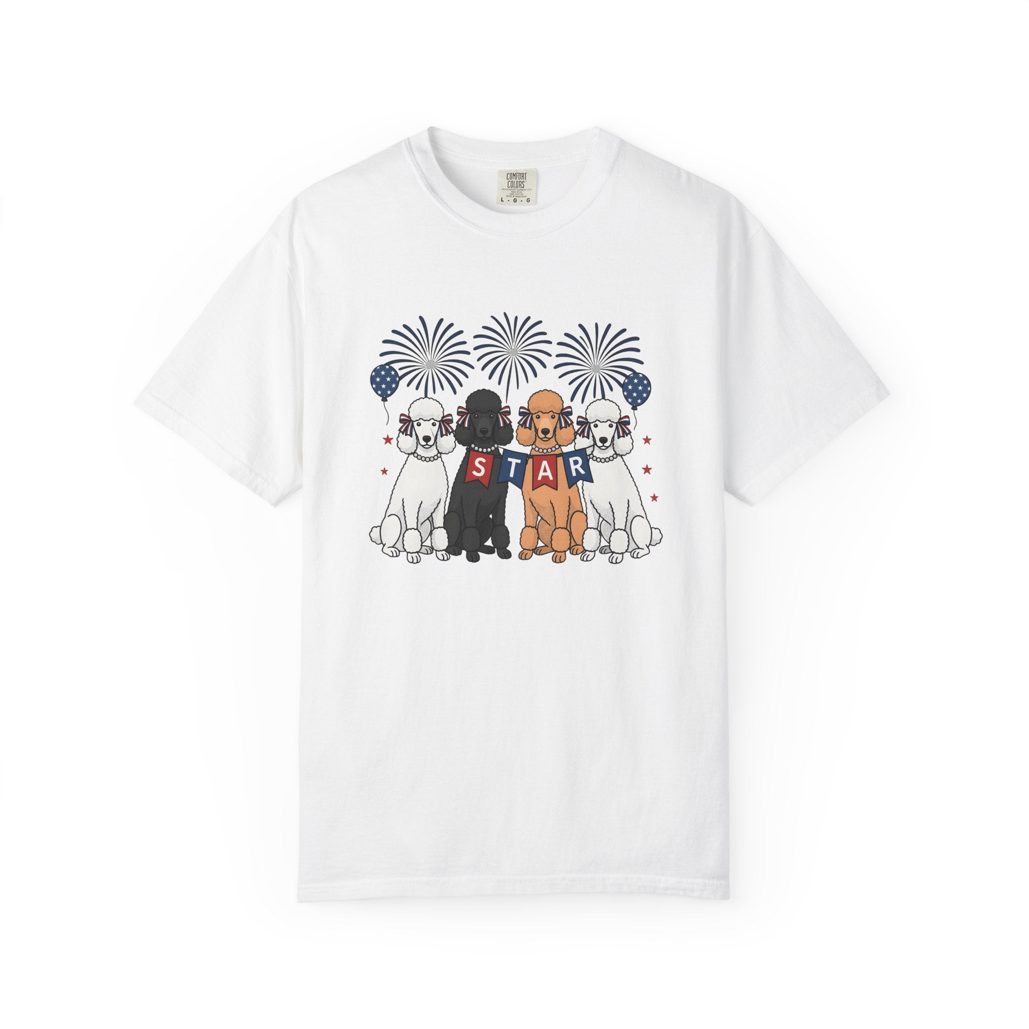 Poodle Dogs Shirt Dog Independence Gift Women Caricature Tee Poodle T-Shirt Dog Fan Cartoon Tshirt Freedom Graphic Nostalgic Pyrotechnics