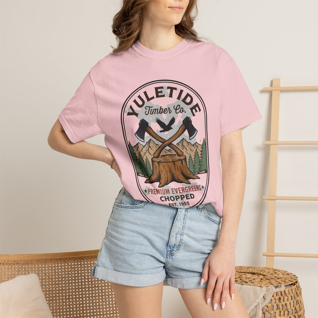 Crossed Hatchets Shirt Christmas Camping Gift Women Rustic Tee Tomahawks T-Shirt Noel Fan Vintage Tshirt Outdoor Graphic Sketch Fir Trees