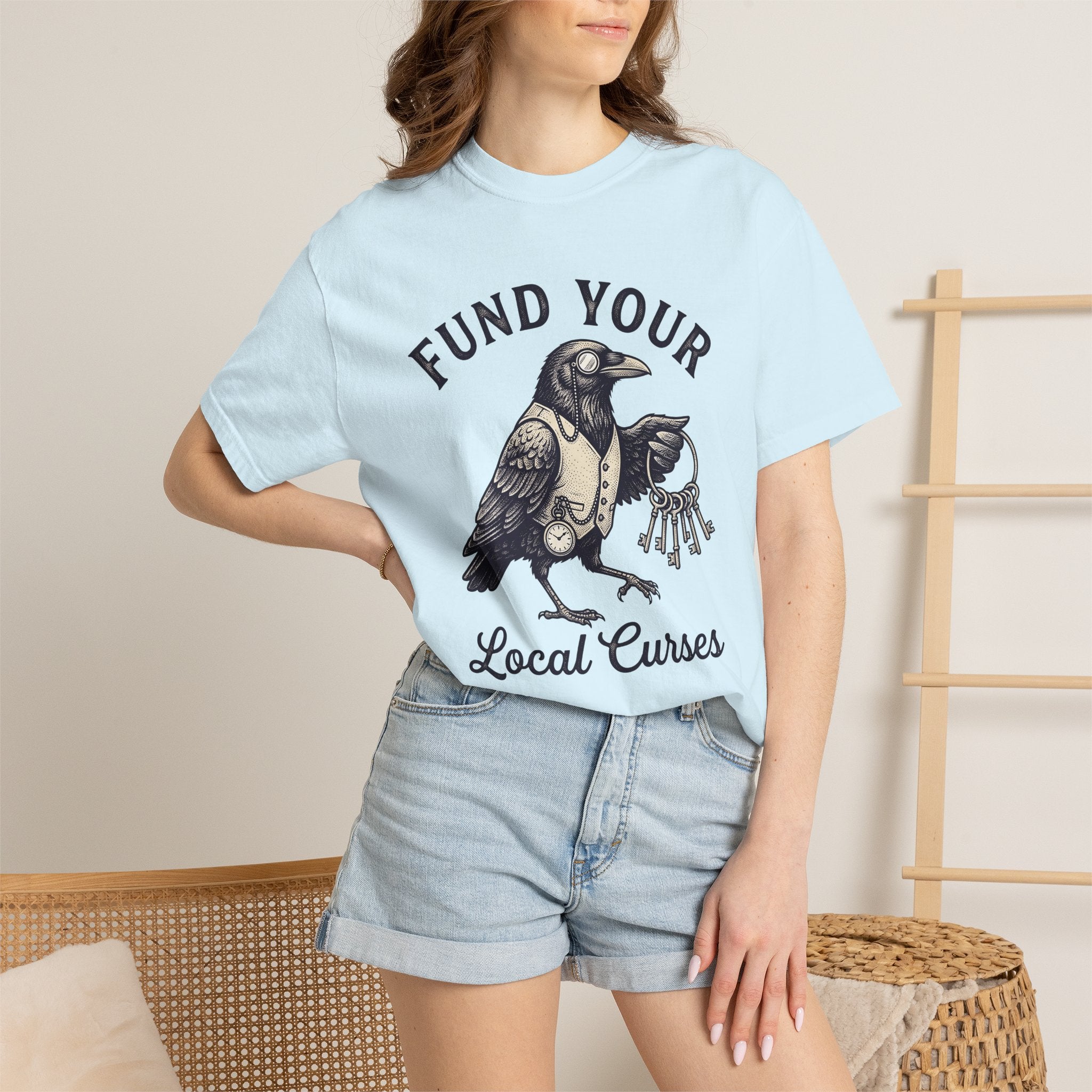 Raven Steam Punk Shirt Halloween Occult Gift Women Old School Tee Crow T-Shirt Horror Fan Gothic Tshirt Mystic Graphic Doodle Vintage Watch