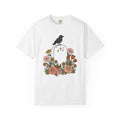 Crow Tombstone Shirt Halloween Gothic Gift Women Bold Graphic Tee Raven T-Shirt Horror Fan Dark Art Tshirt Gothic Illustration Minimal